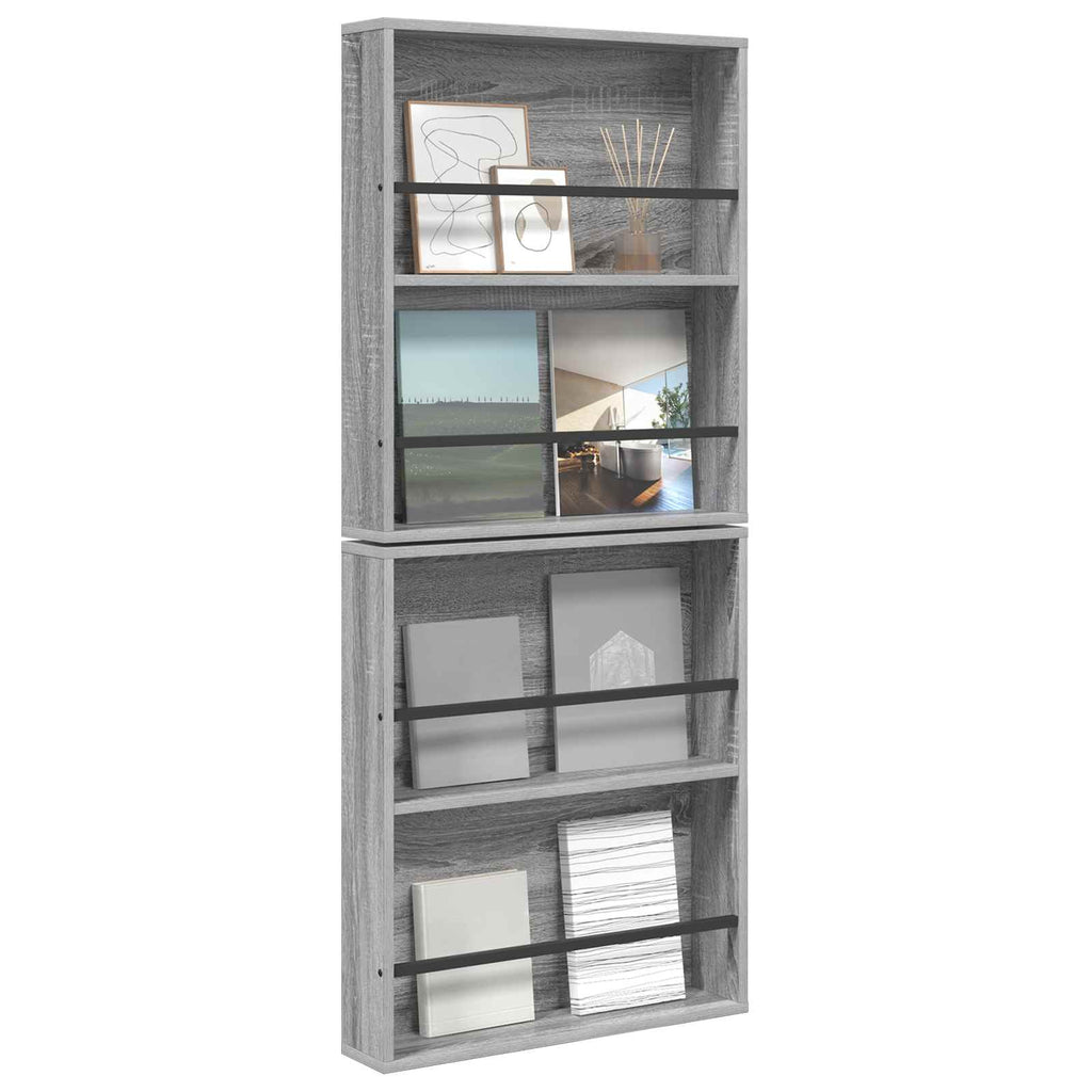 vidaXL Regał na gazety z półką 2 pcs Szary Sonoma 60 x 12 x 70 cm