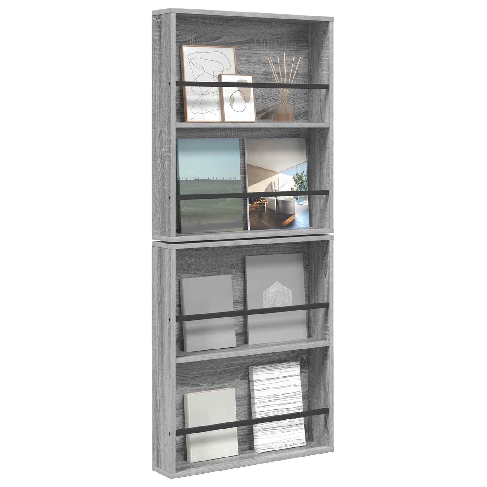 vidaXL Regał na gazety z półką 2 pcs Szary Sonoma 60 x 12 x 70 cm