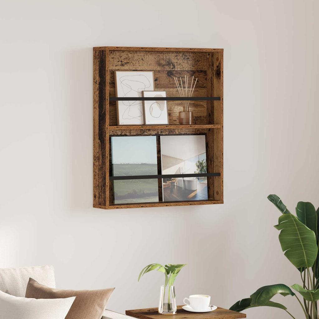 vidaXL Regał na gazety z półką Stare drewno 60 x 12 x 70 cm