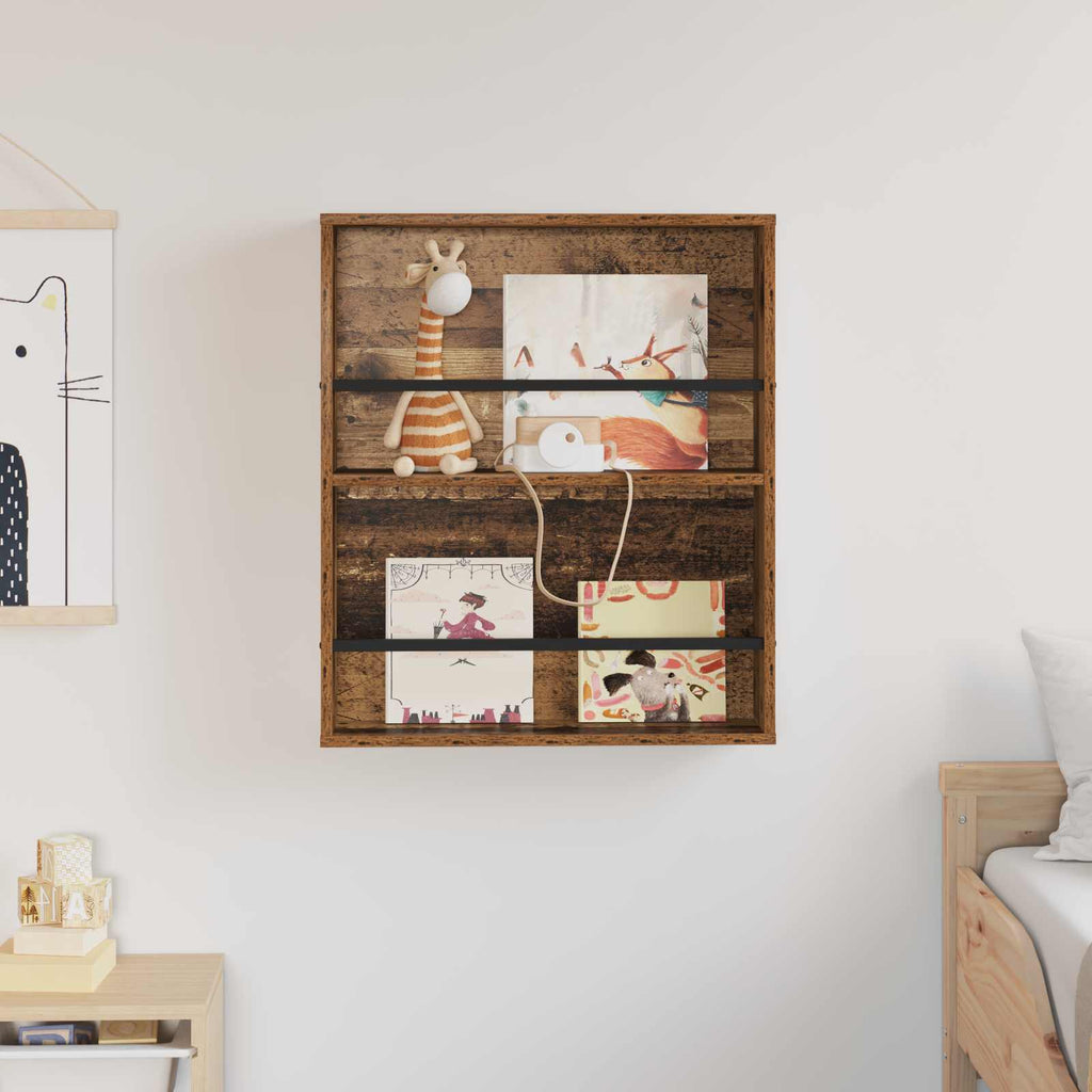 vidaXL Regał na gazety z półką Stare drewno 60 x 12 x 70 cm