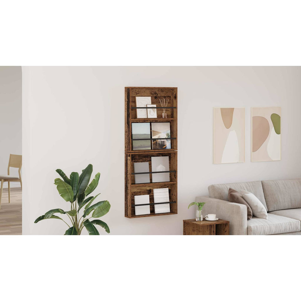 vidaXL Regał na gazety z półką 2 szt. Stare drewno 60 x 12 x 70 cm