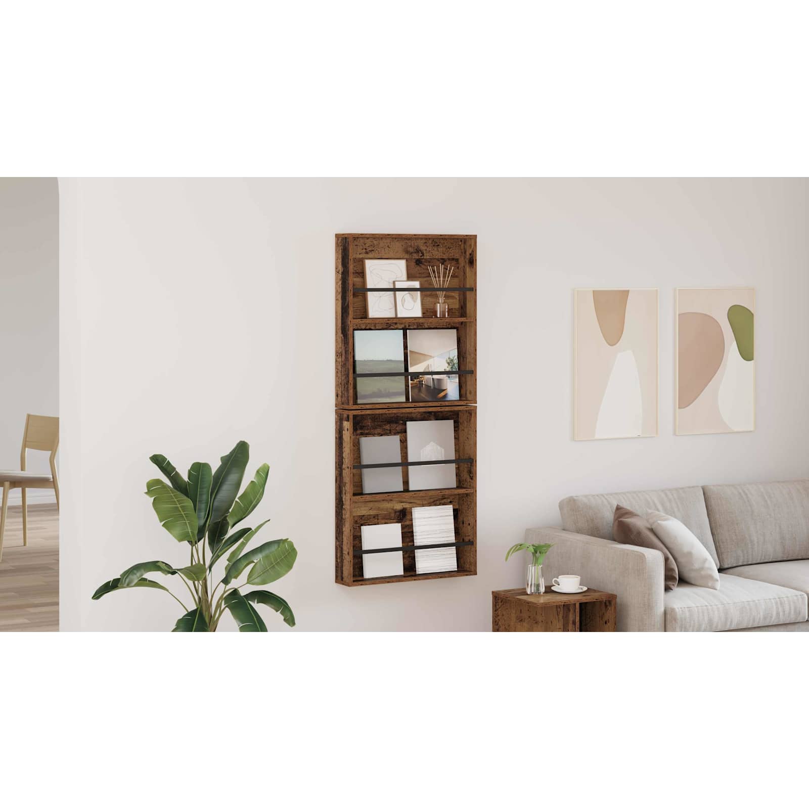 vidaXL Regał na gazety z półką 2 szt. Stare drewno 60 x 12 x 70 cm