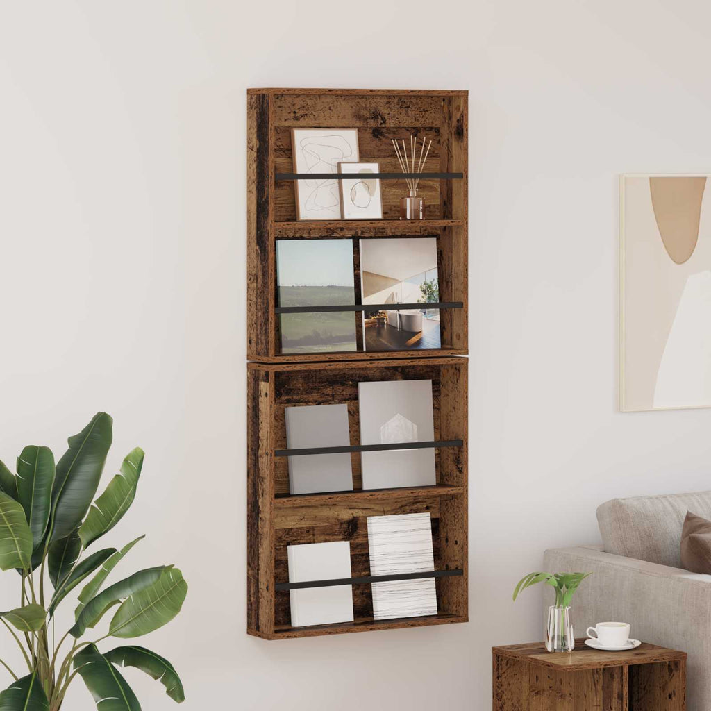 vidaXL Regał na gazety z półką 2 pcs Stare drewno 60 x 12 x 70 cm