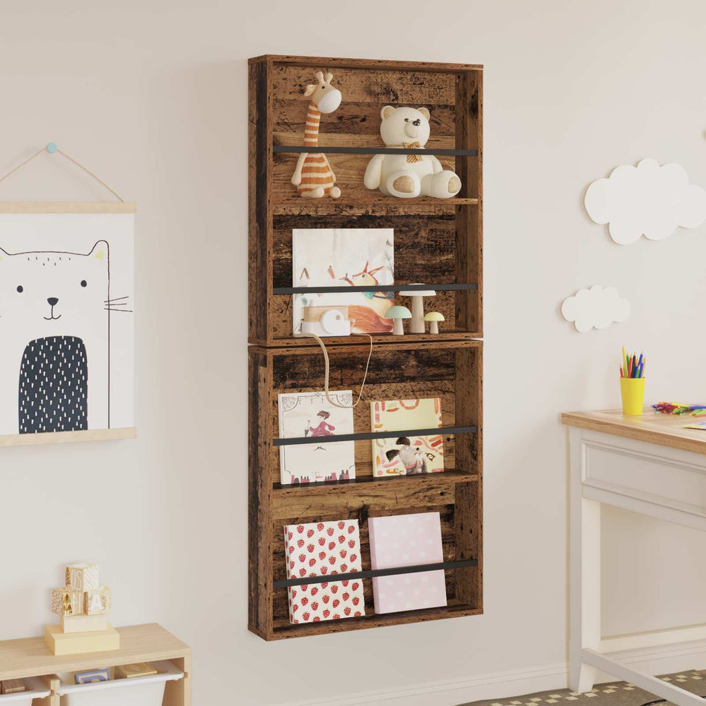 vidaXL Regał na gazety z półką 2 pcs Stare drewno 60 x 12 x 70 cm