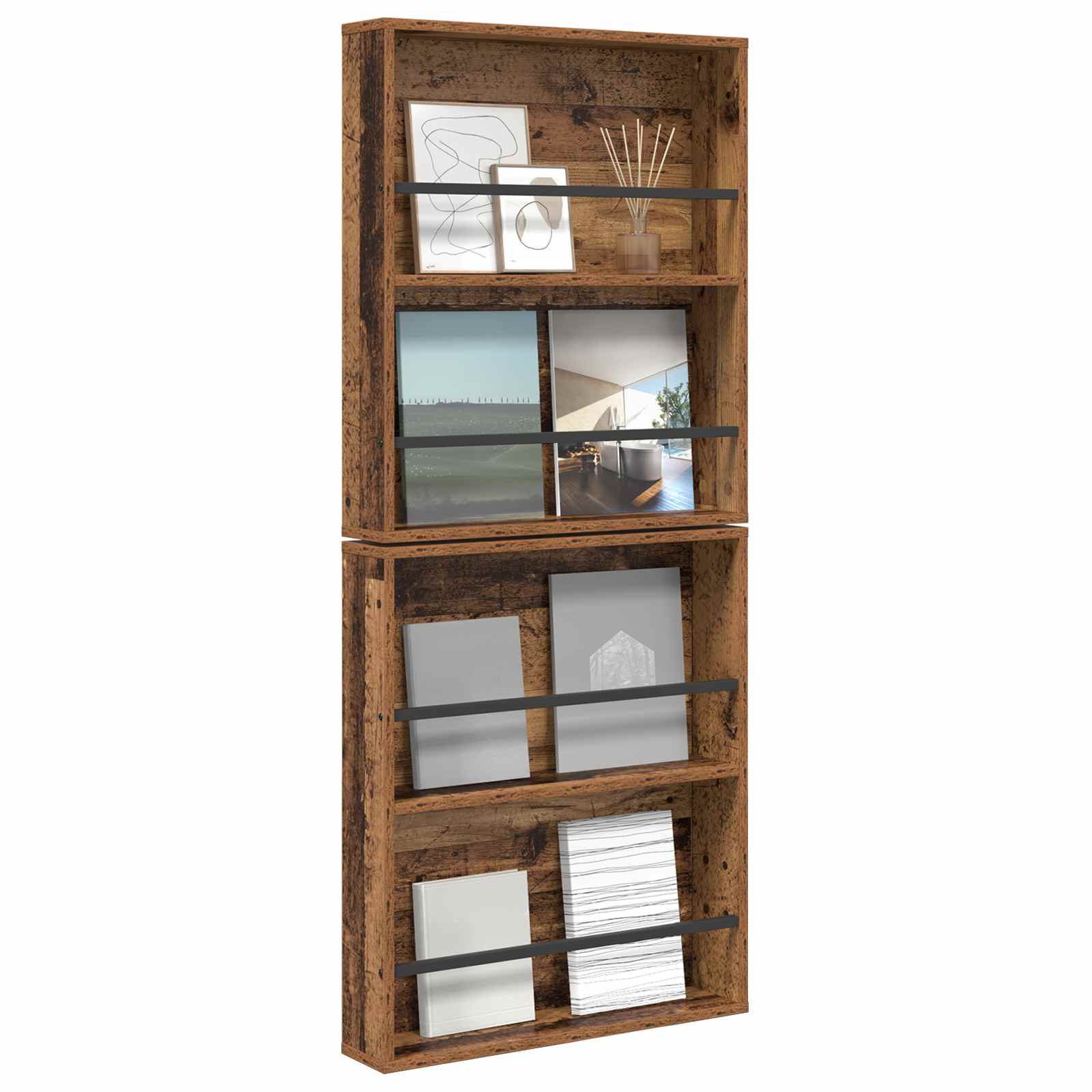 vidaXL Regał na gazety z półką 2 pcs Stare drewno 60 x 12 x 70 cm