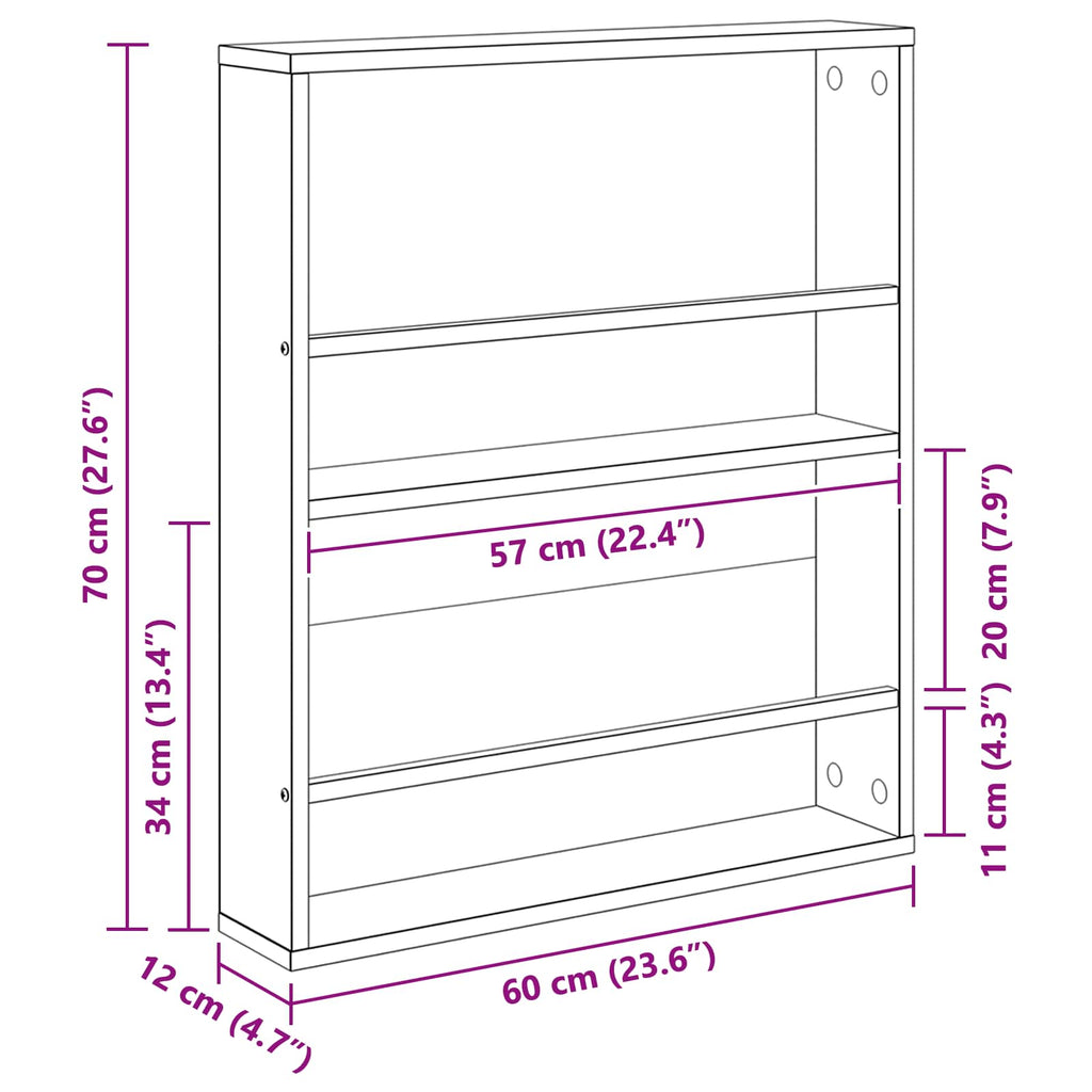 vidaXL Regał na gazety z półką 2 pcs Stare drewno 60 x 12 x 70 cm