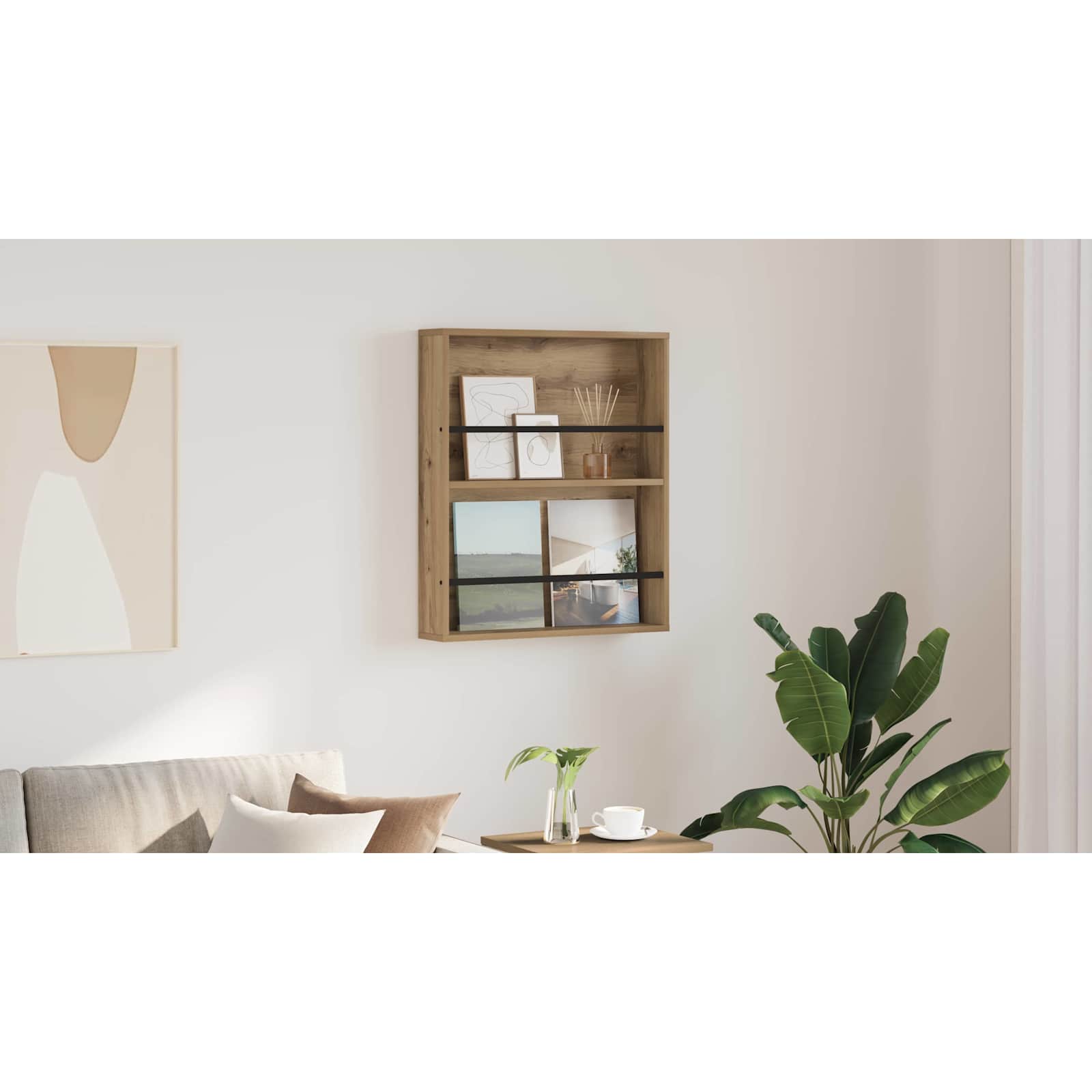 vidaXL Regał na gazety z półką Dąb rzemieślniczy 60 x 12 x 70 cm