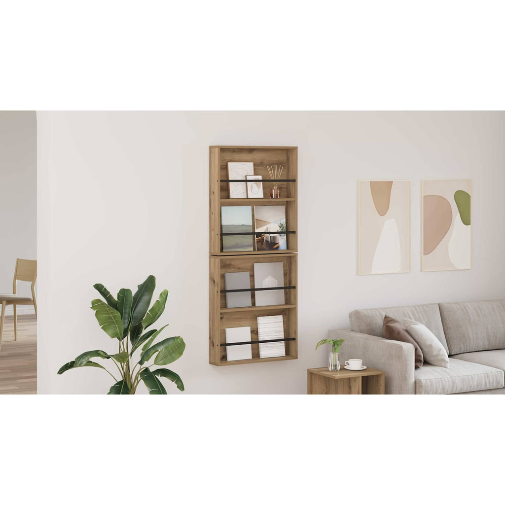 vidaXL Regał na gazety z półką 2 pcs Dąb rzemieślniczy 60 x 12 x 70 cm