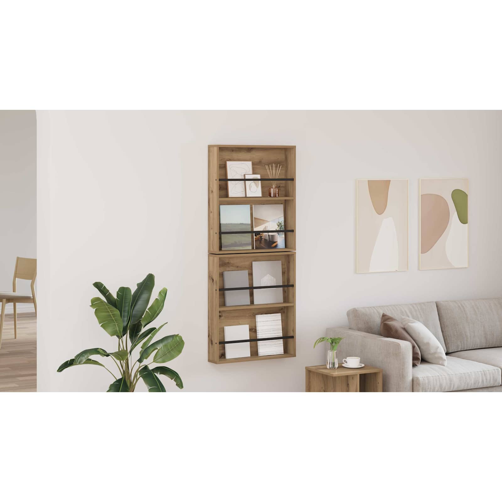 vidaXL Regał na gazety z półką 2 pcs Dąb rzemieślniczy 60 x 12 x 70 cm