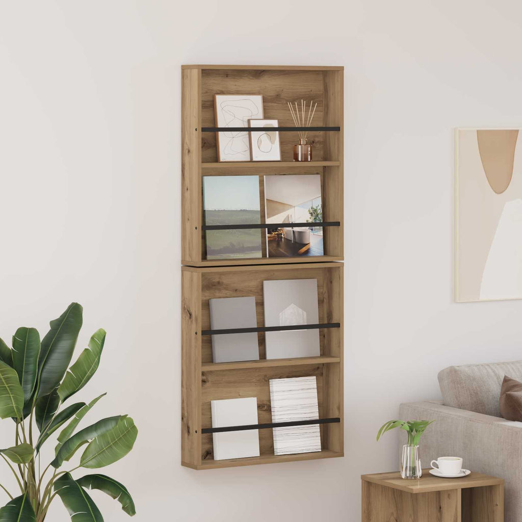 vidaXL Regał na gazety z półką 2 pcs Dąb rzemieślniczy 60 x 12 x 70 cm
