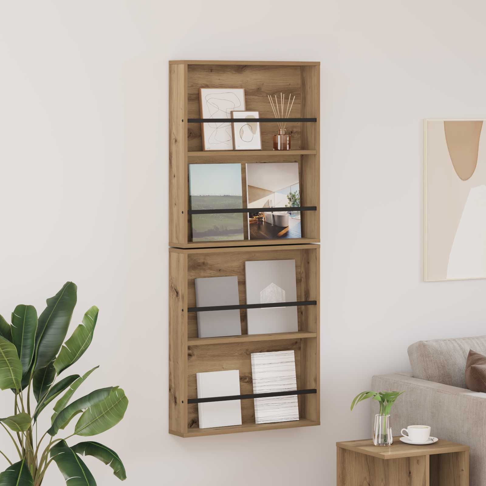 vidaXL Regał na gazety z półką 2 pcs Dąb rzemieślniczy 60 x 12 x 70 cm