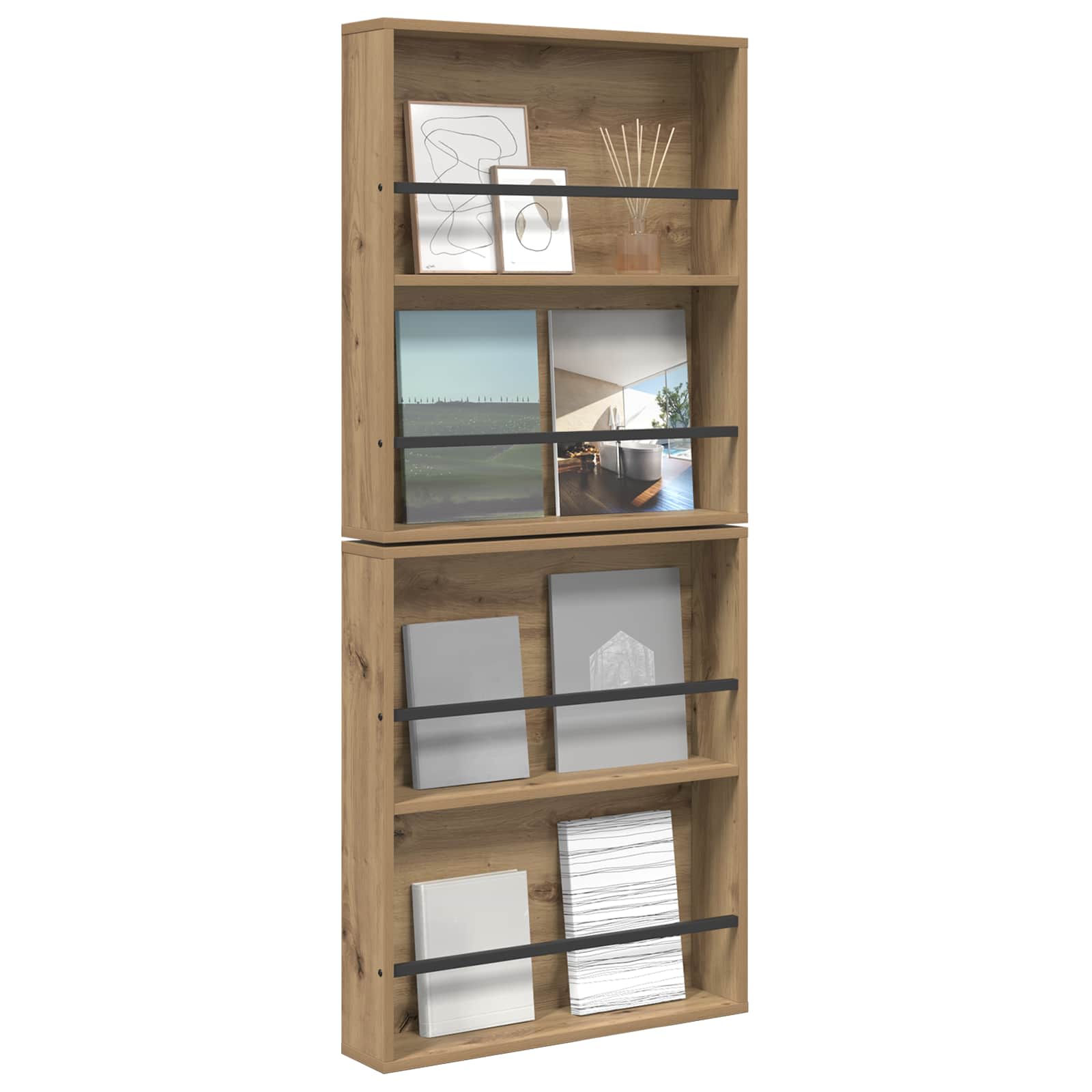 vidaXL Regał na gazety z półką 2 pcs Dąb rzemieślniczy 60 x 12 x 70 cm