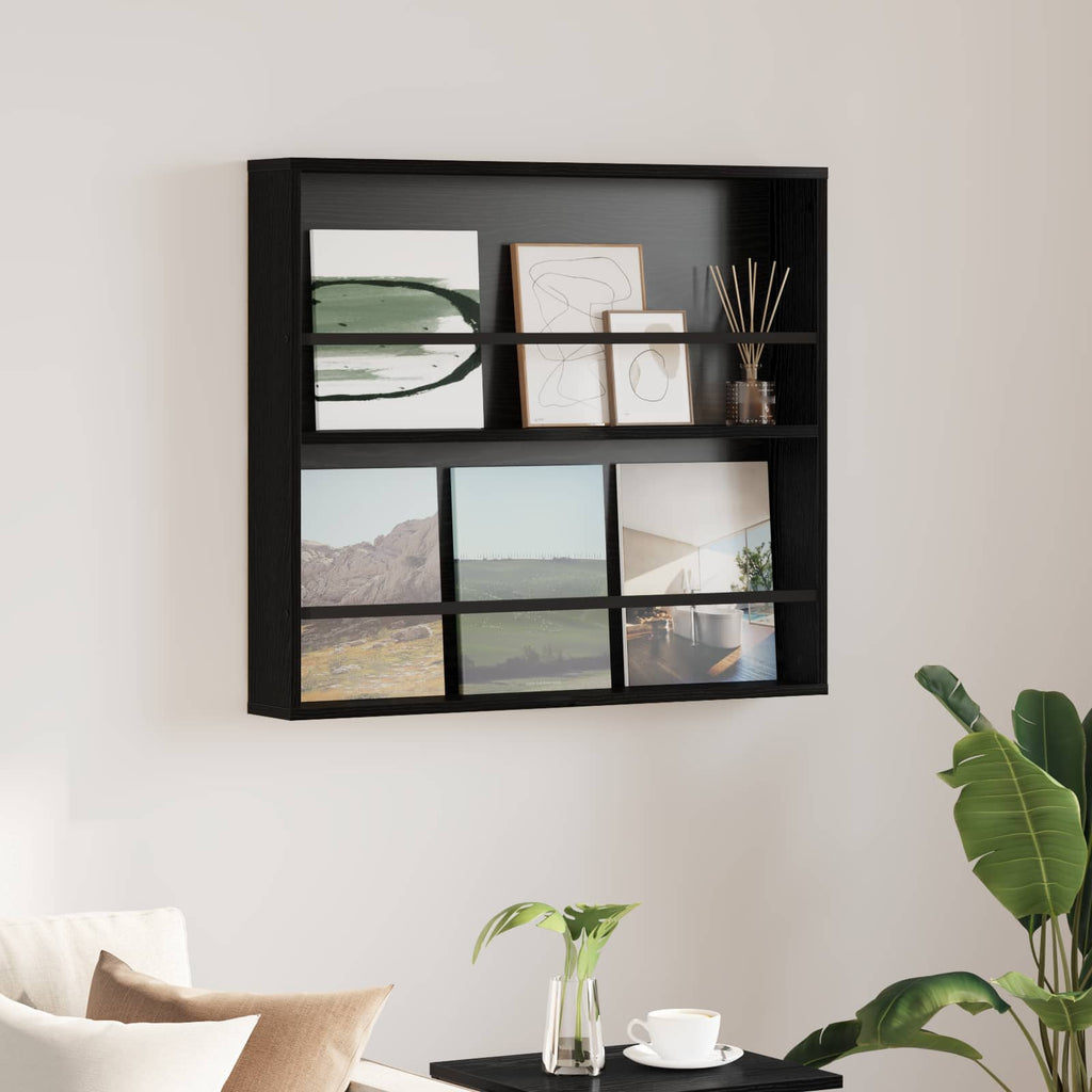 vidaXL Regał na gazety z półką Czarny Dąb 80 x 12 x 70 cm