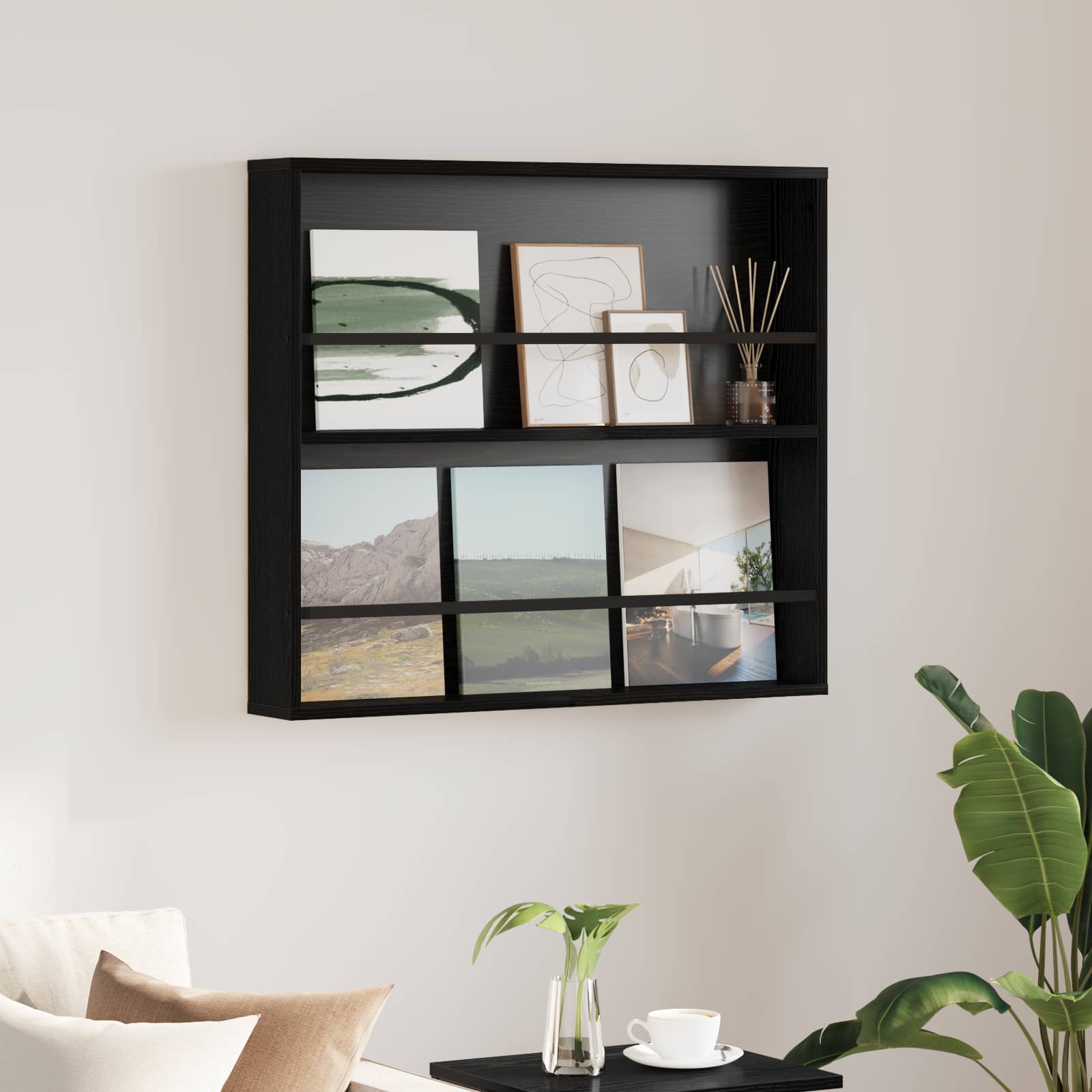 vidaXL Regał na gazety z półką Czarny Dąb 80 x 12 x 70 cm
