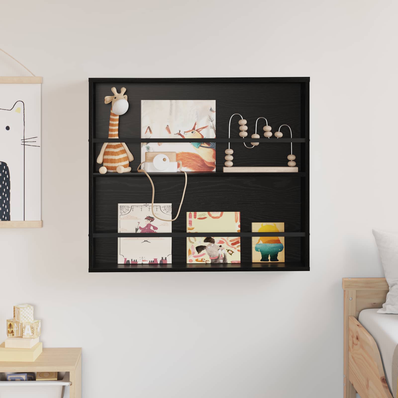 vidaXL Regał na gazety z półką Czarny Dąb 80 x 12 x 70 cm