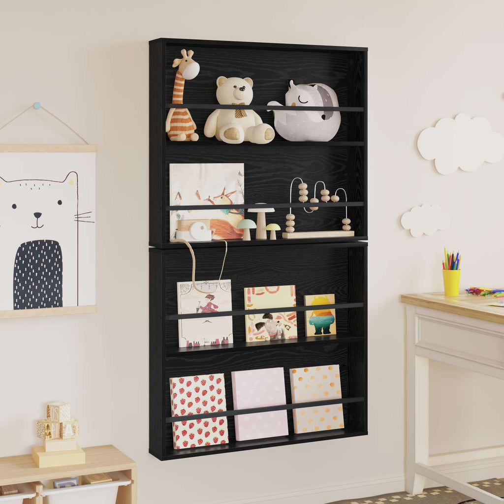 vidaXL Regał na gazety z półką 2 pcs Czarny Dąb 80 x 12 x 70 cm