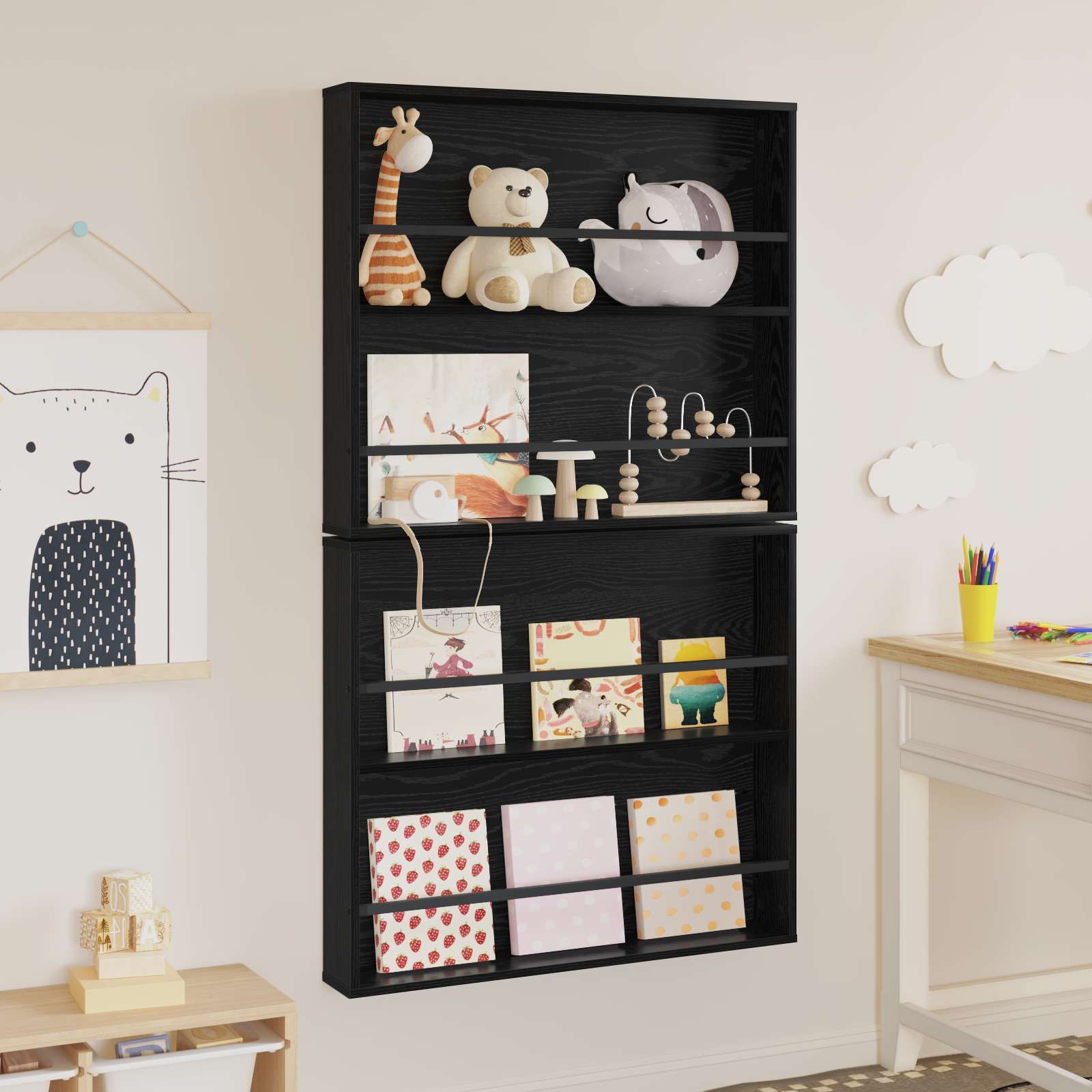 vidaXL Regał na gazety z półką 2 pcs Czarny Dąb 80 x 12 x 70 cm