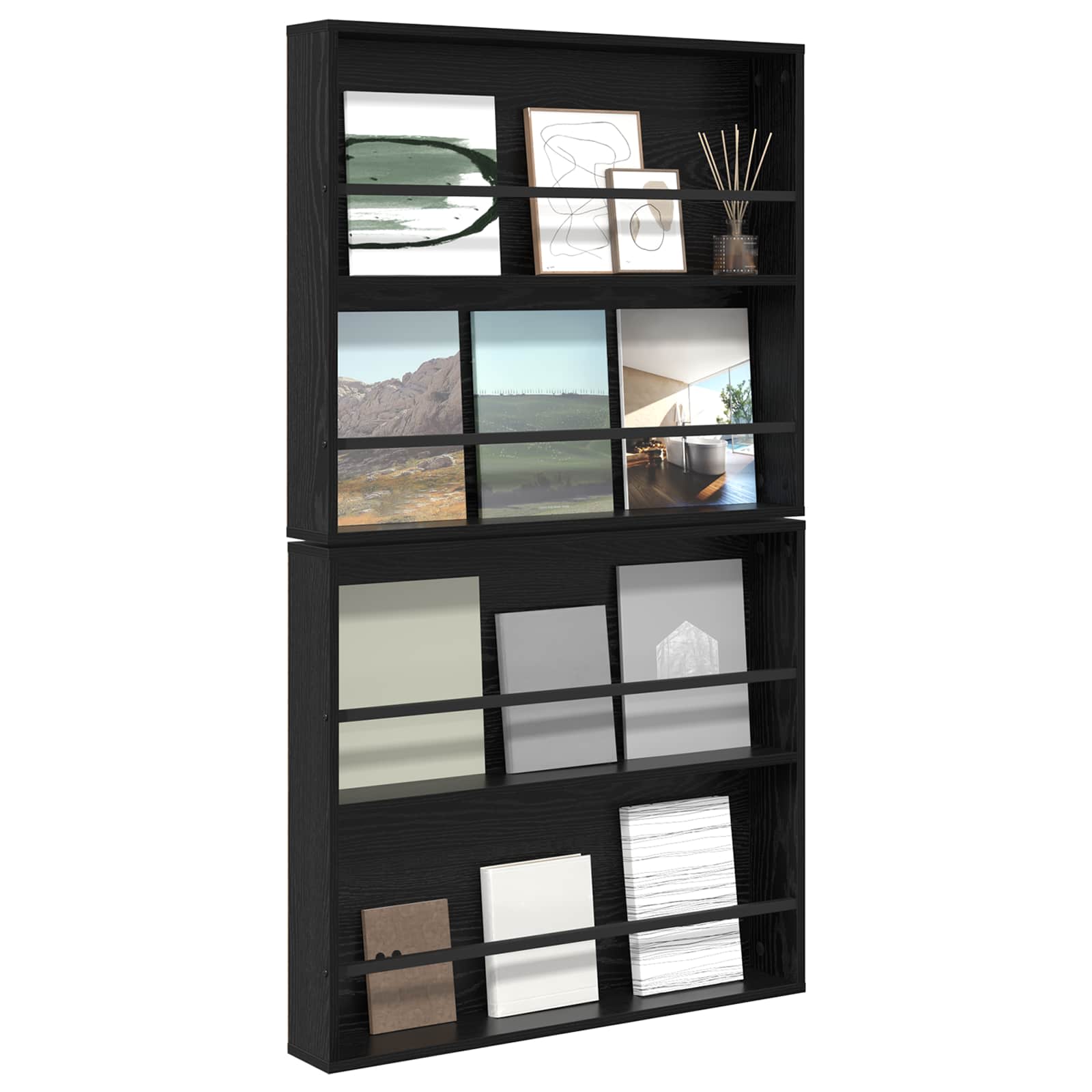 vidaXL Regał na gazety z półką 2 pcs Czarny Dąb 80 x 12 x 70 cm