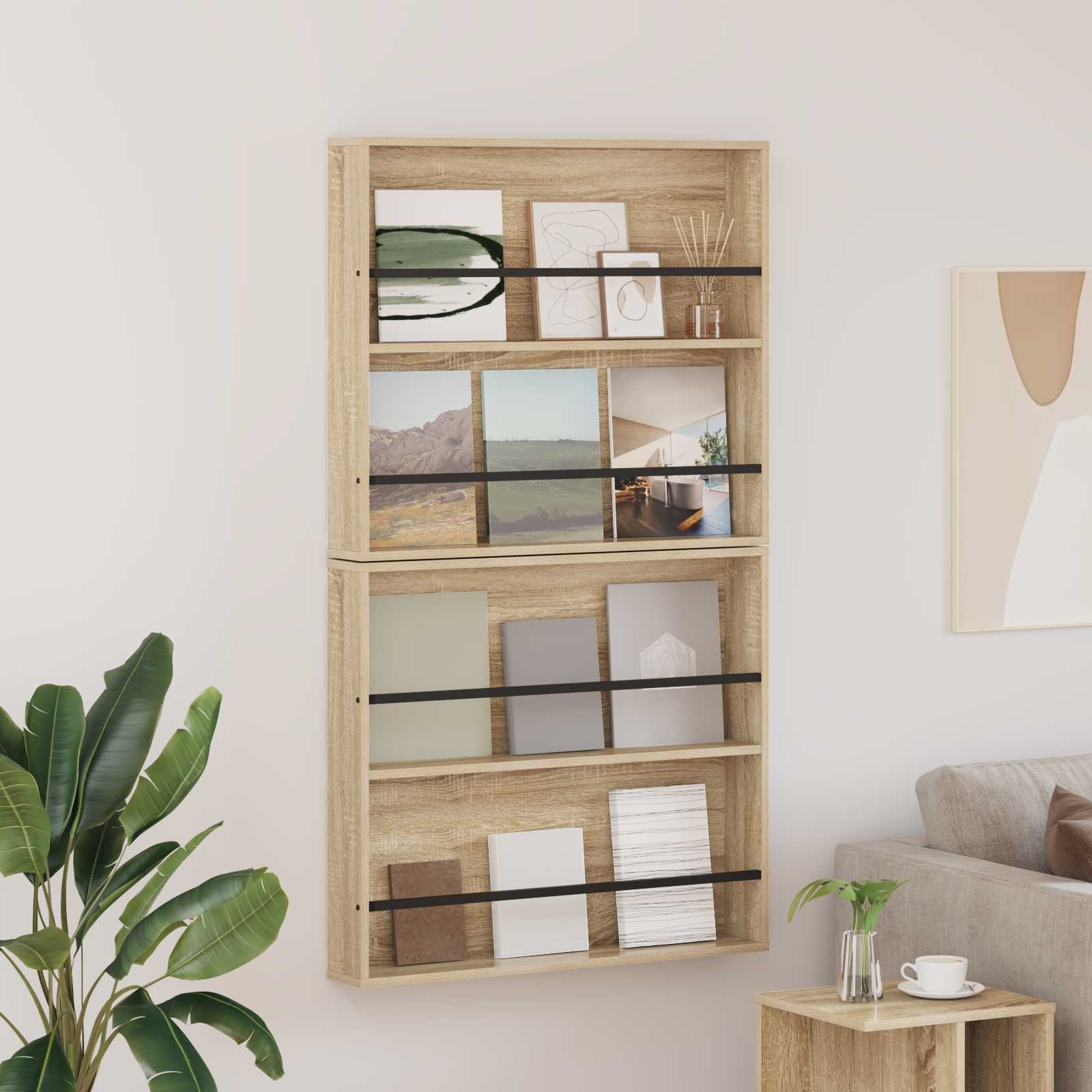 vidaXL Regał na gazety z półką 2 pcs Dąb Sonoma 80 x 12 x 70 cm