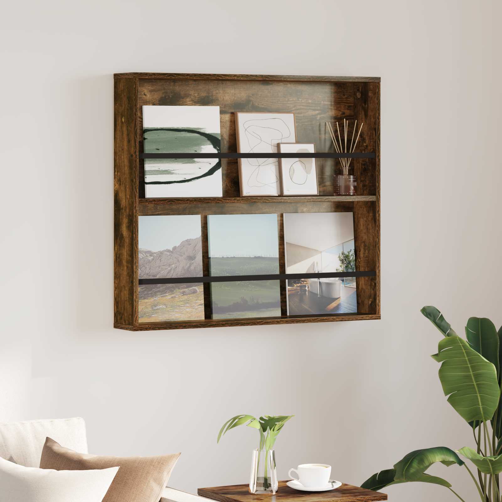 vidaXL Regał na gazety z półką Dąb wędzony 80 x 12 x 70 cm