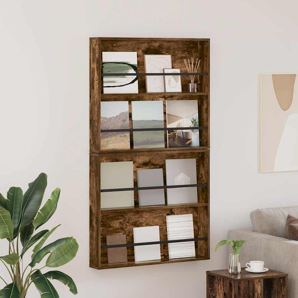vidaXL Regał na gazety z półką 2 pcs Dąb wędzony 80 x 12 x 70 cm