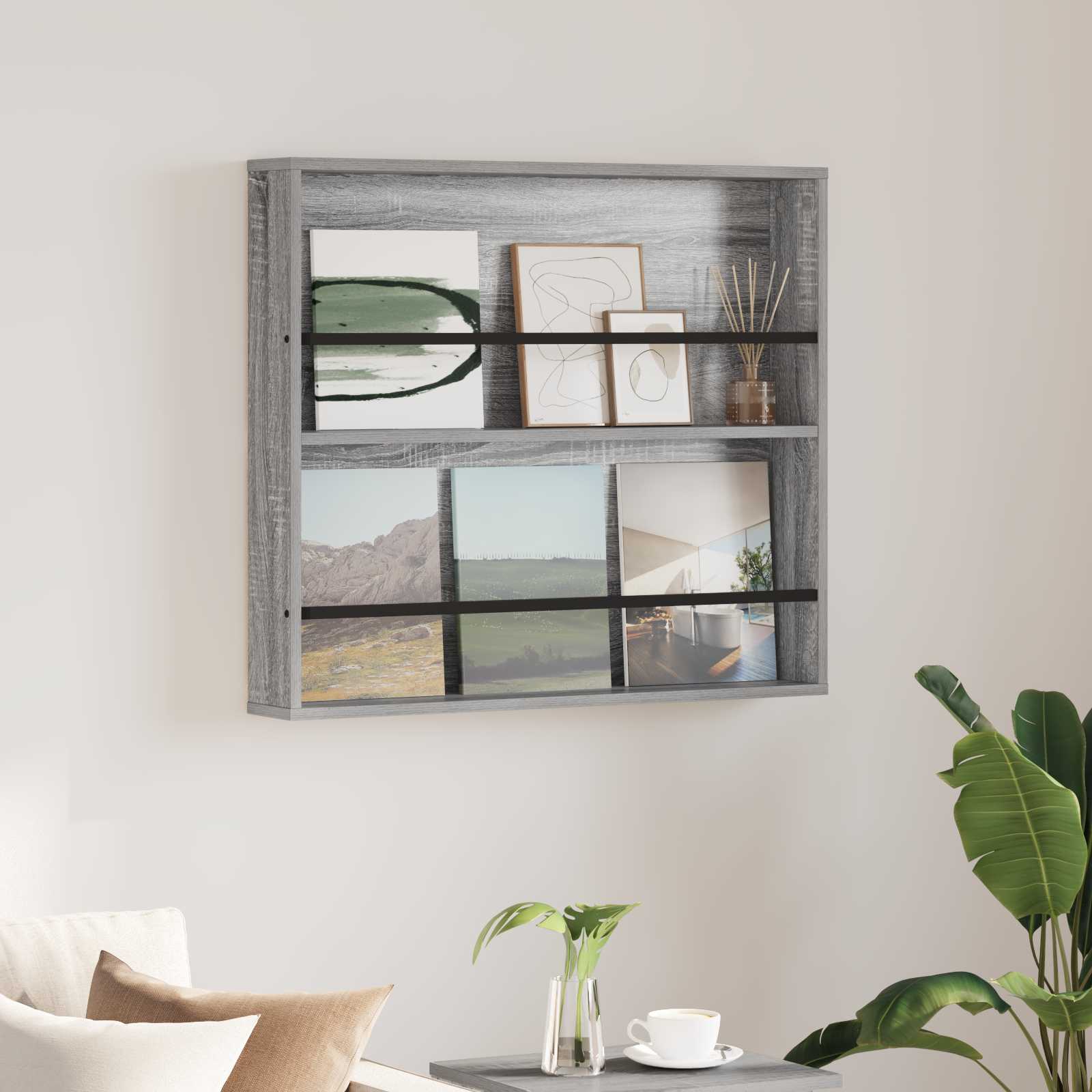 vidaXL Regał na gazety z półką Szary Sonoma 80 x 12 x 70 cm