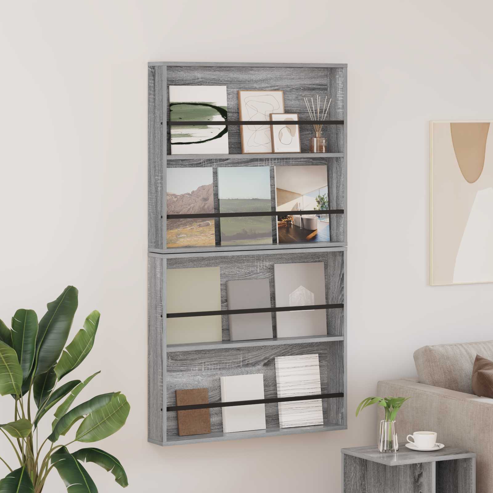 vidaXL Regał na gazety z półką 2 pcs Szary Sonoma 80 x 12 x 70 cm