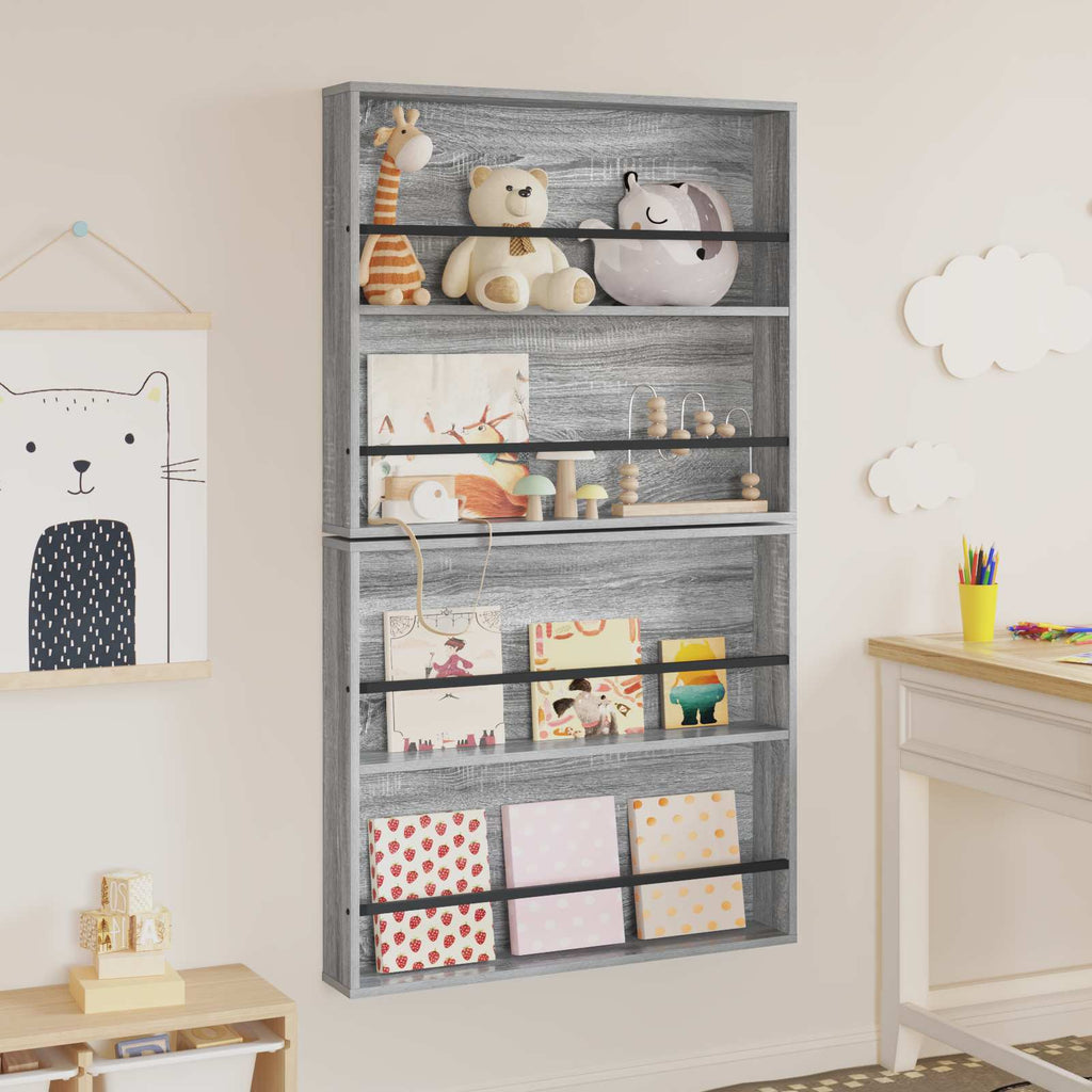 vidaXL Regał na gazety z półką 2 pcs Szary Sonoma 80 x 12 x 70 cm