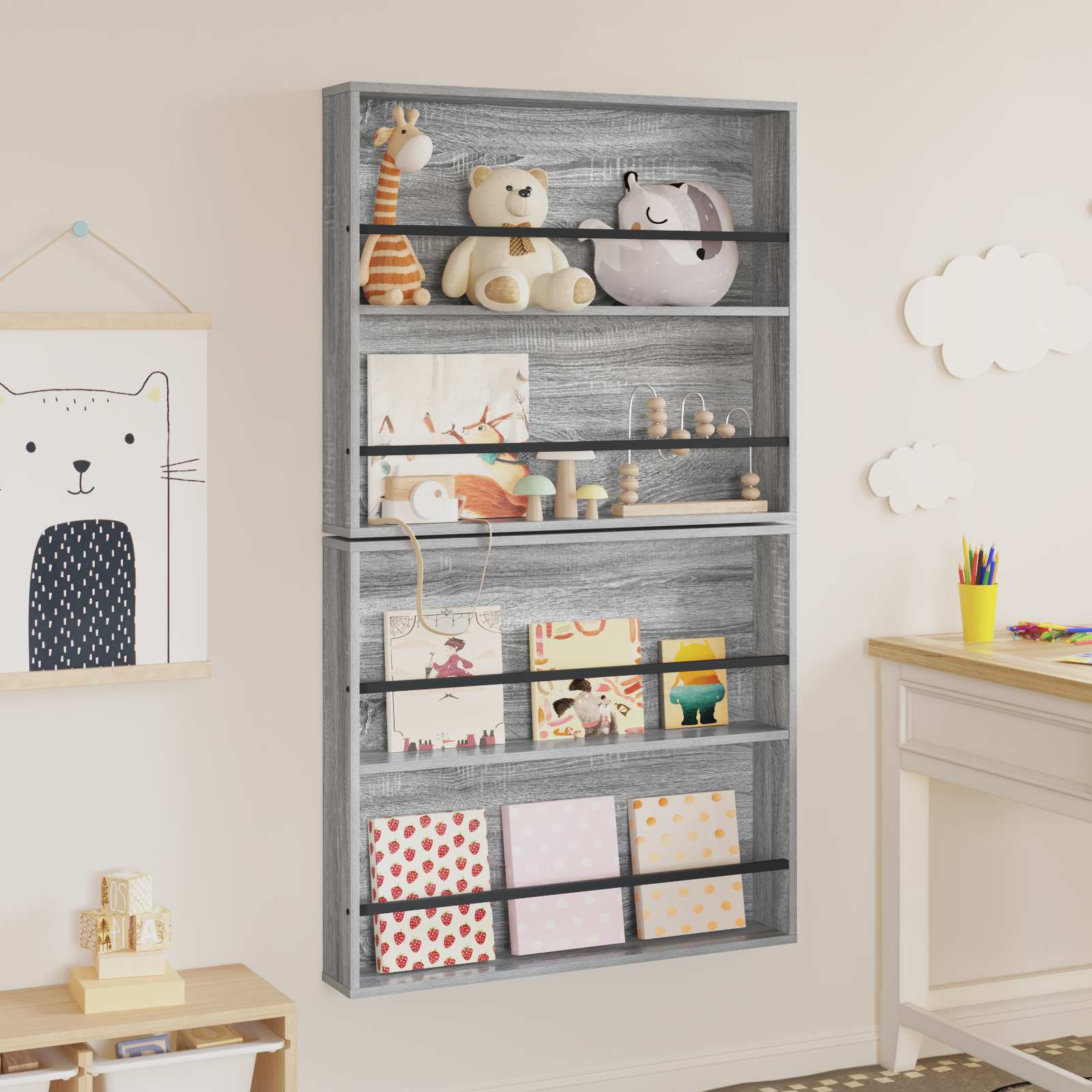 vidaXL Regał na gazety z półką 2 pcs Szary Sonoma 80 x 12 x 70 cm