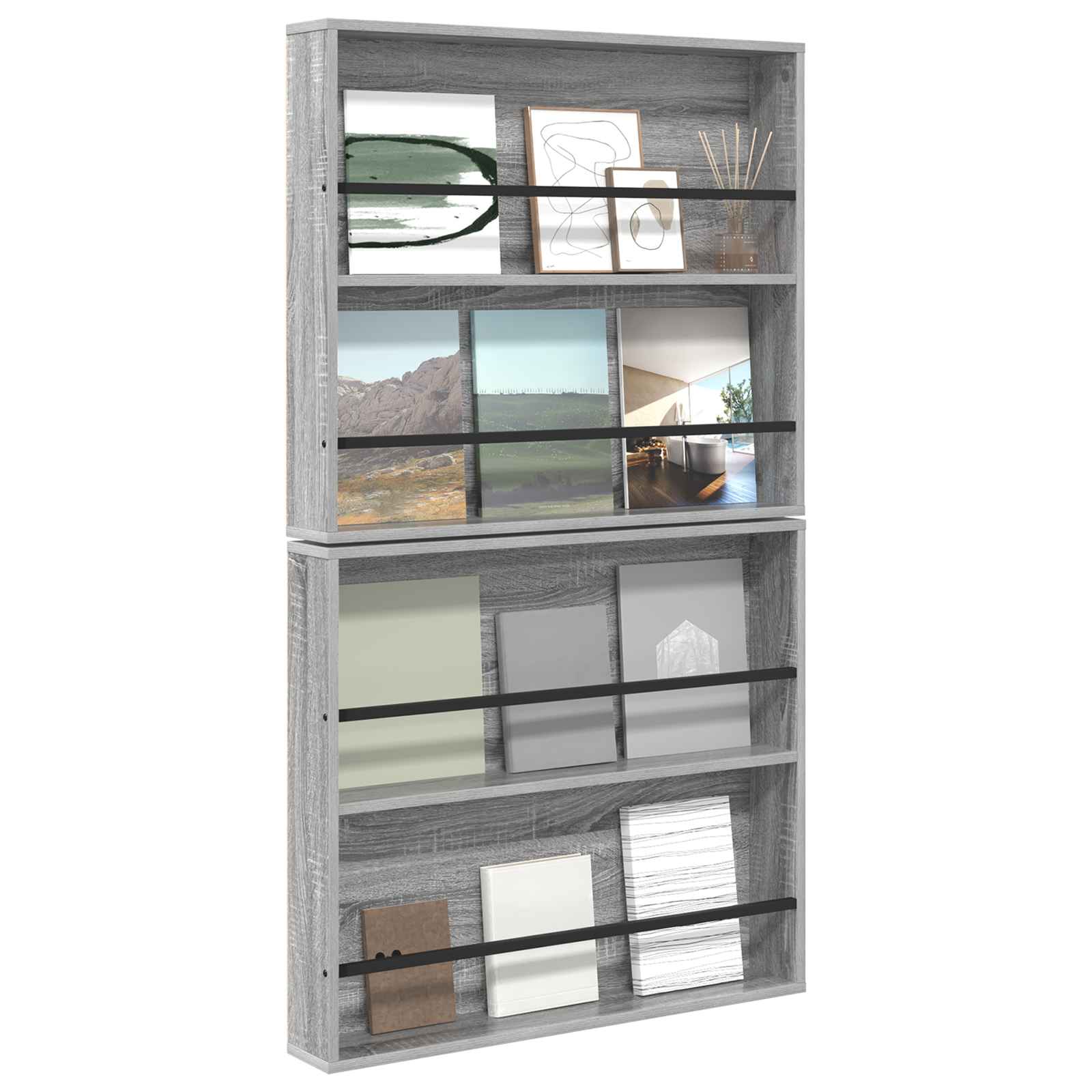 vidaXL Regał na gazety z półką 2 pcs Szary Sonoma 80 x 12 x 70 cm