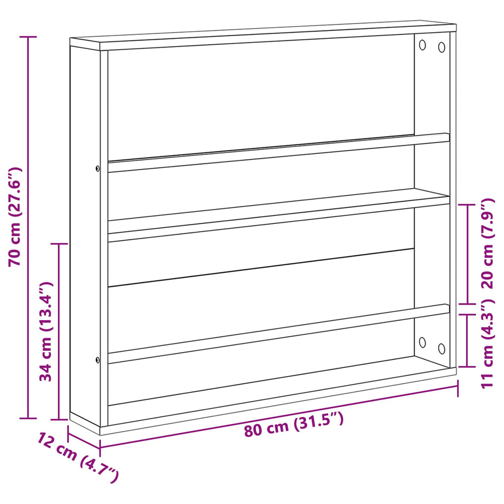 vidaXL Regał na gazety z półką 2 pcs Szary Sonoma 80 x 12 x 70 cm