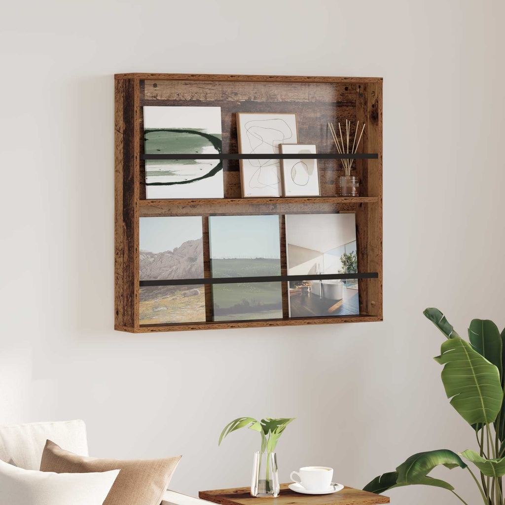 vidaXL Regał na gazety z półką Stare drewno 80 x 12 x 70 cm