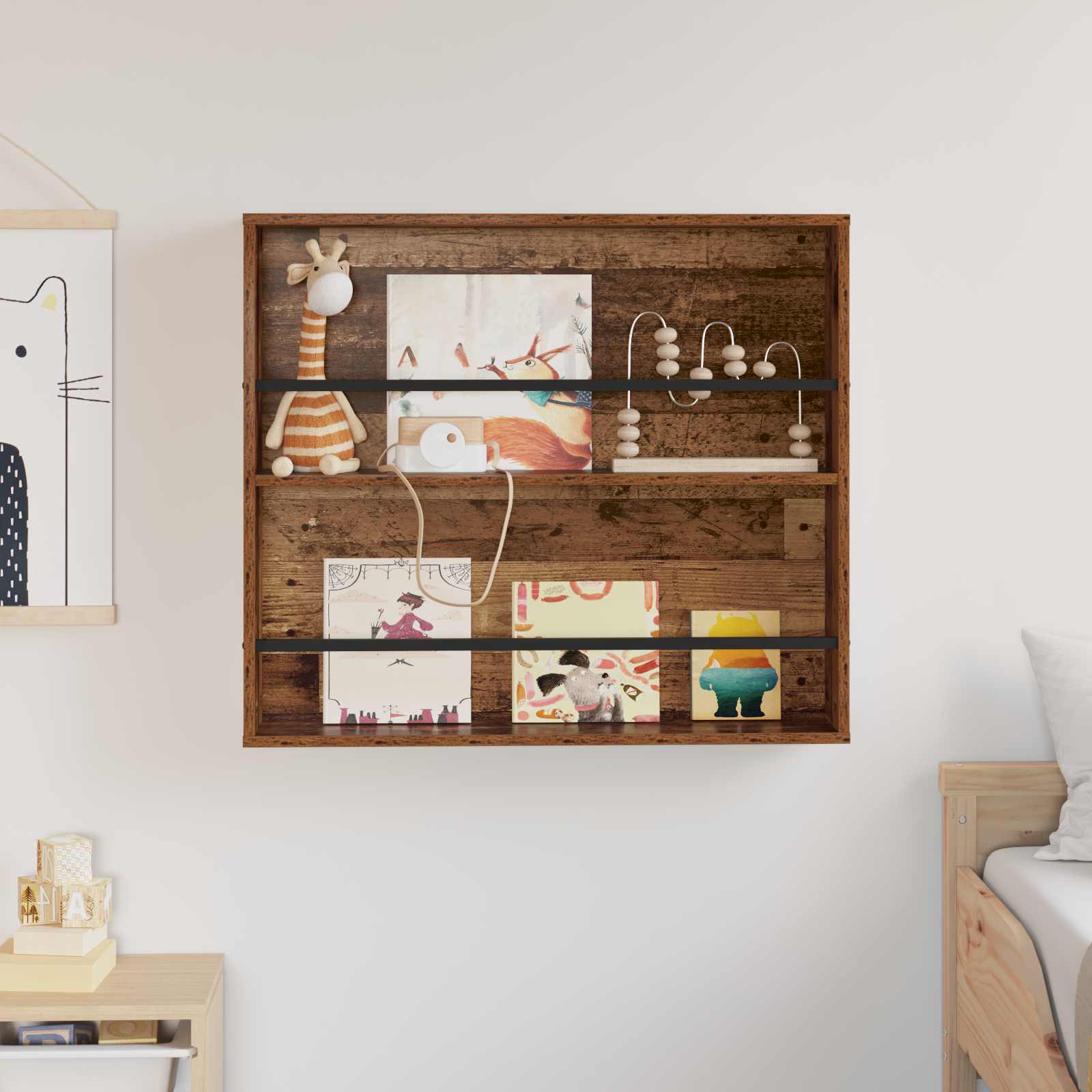 vidaXL Regał na gazety z półką Stare drewno 80 x 12 x 70 cm