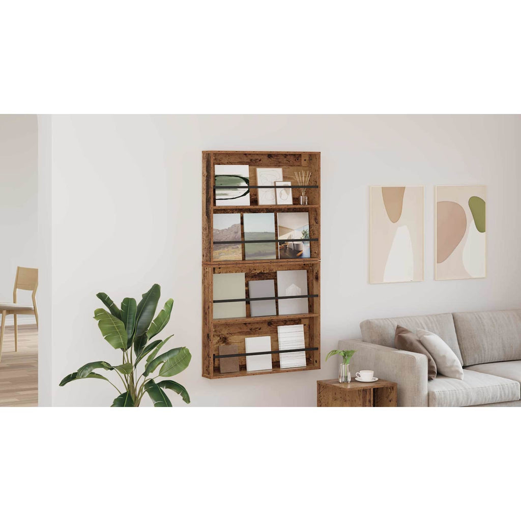 vidaXL Regał na gazety z półką 2 szt. Stare drewno 80 x 12 x 70 cm
