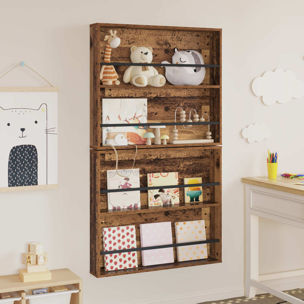 vidaXL Regał na gazety z półką 2 pcs Stare drewno 80 x 12 x 70 cm