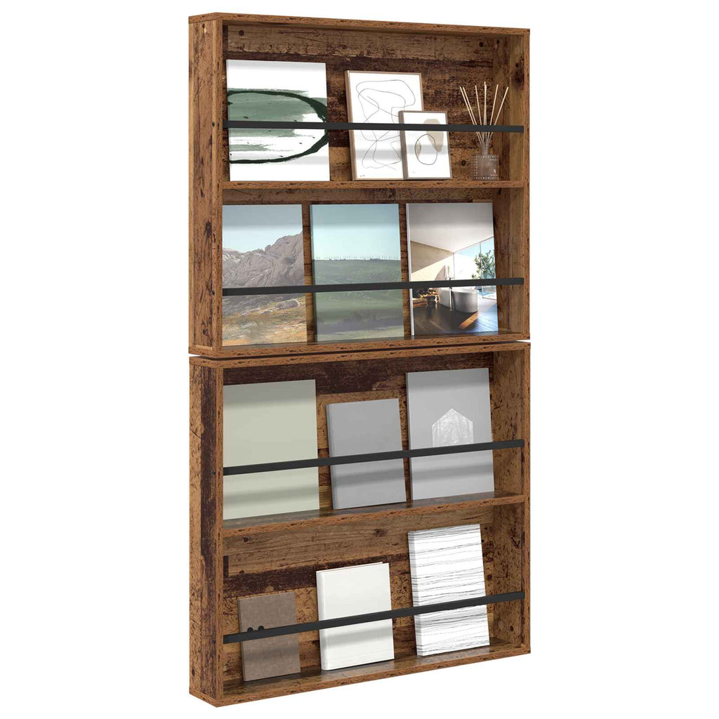 vidaXL Regał na gazety z półką 2 pcs Stare drewno 80 x 12 x 70 cm
