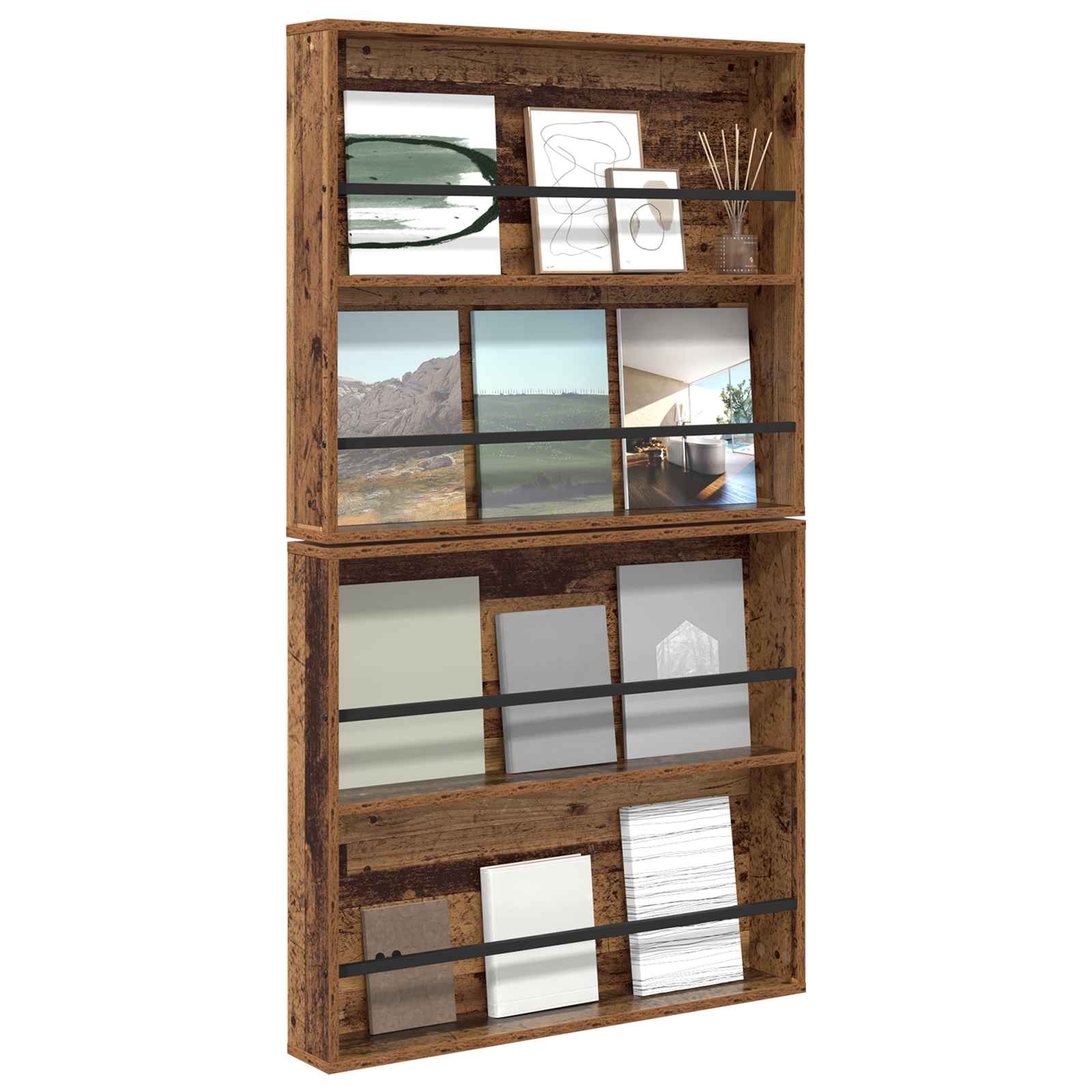vidaXL Regał na gazety z półką 2 pcs Stare drewno 80 x 12 x 70 cm