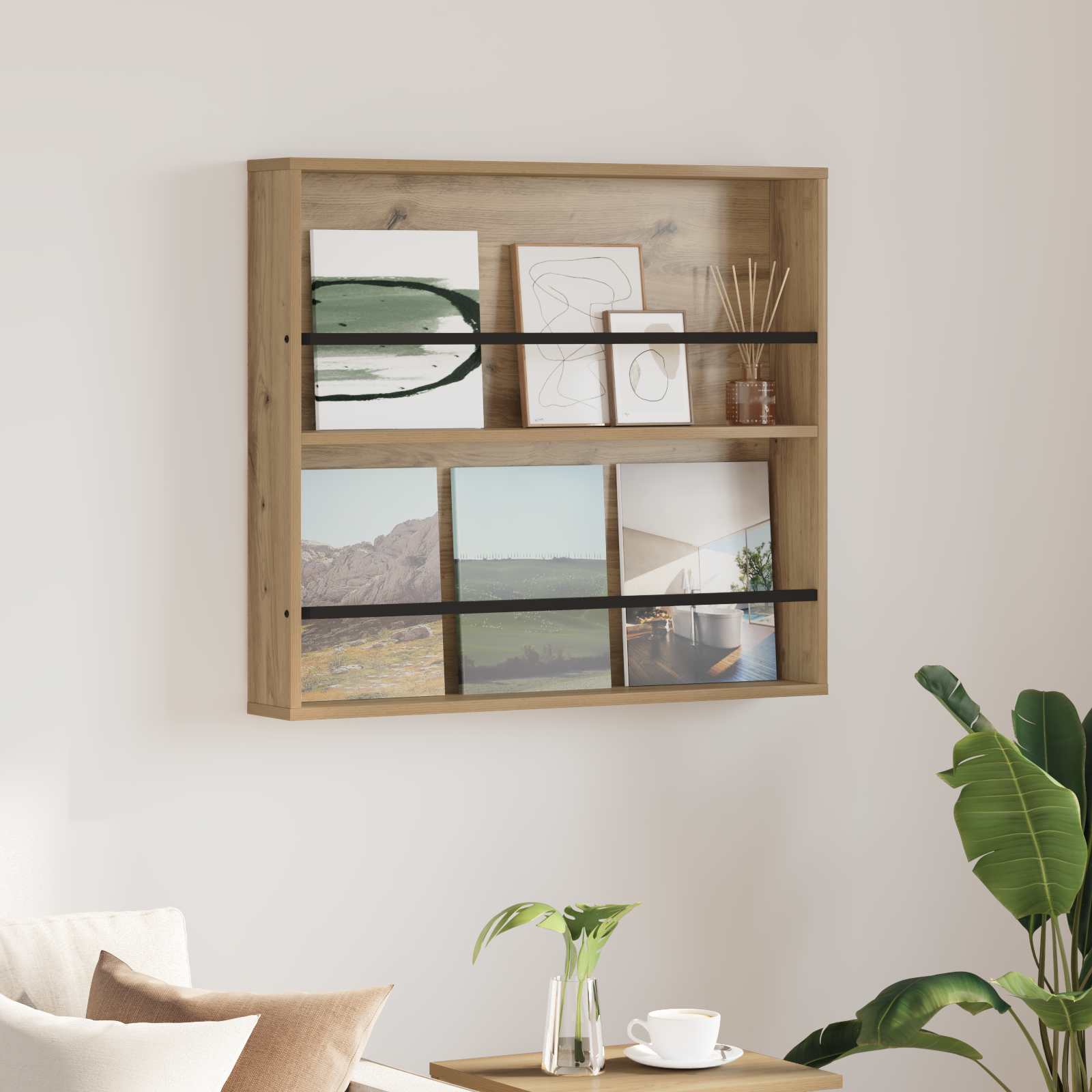 vidaXL Regał na gazety z półką Dąb rzemieślniczy 80 x 12 x 70 cm