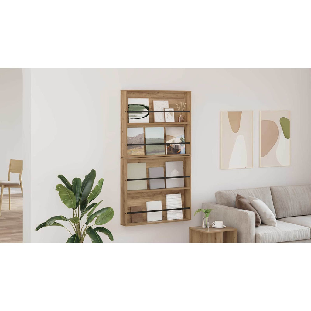 vidaXL Regał na gazety z półką 2 pcs Dąb rzemieślniczy 80 x 12 x 70 cm