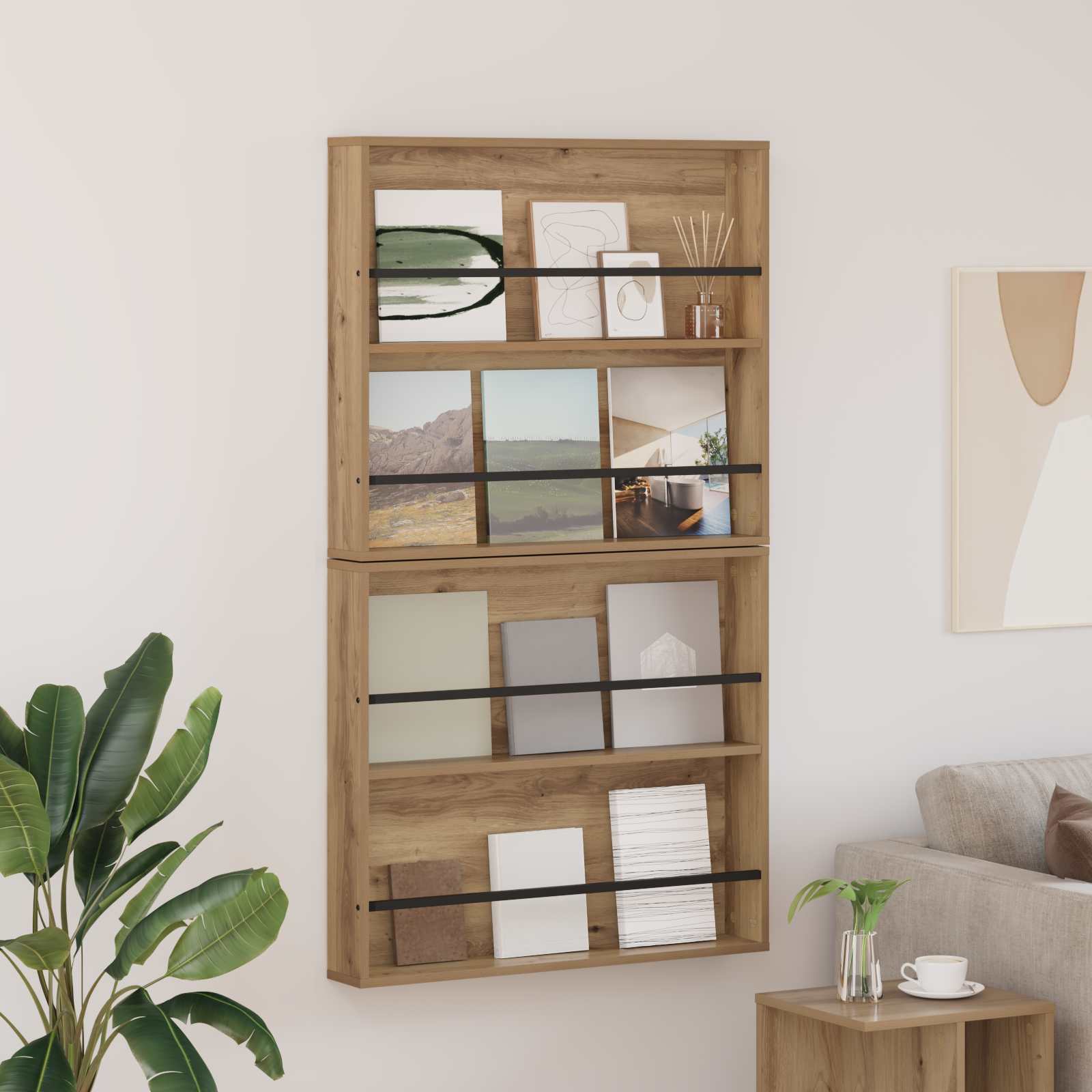 vidaXL Regał na gazety z półką 2 pcs Dąb rzemieślniczy 80 x 12 x 70 cm