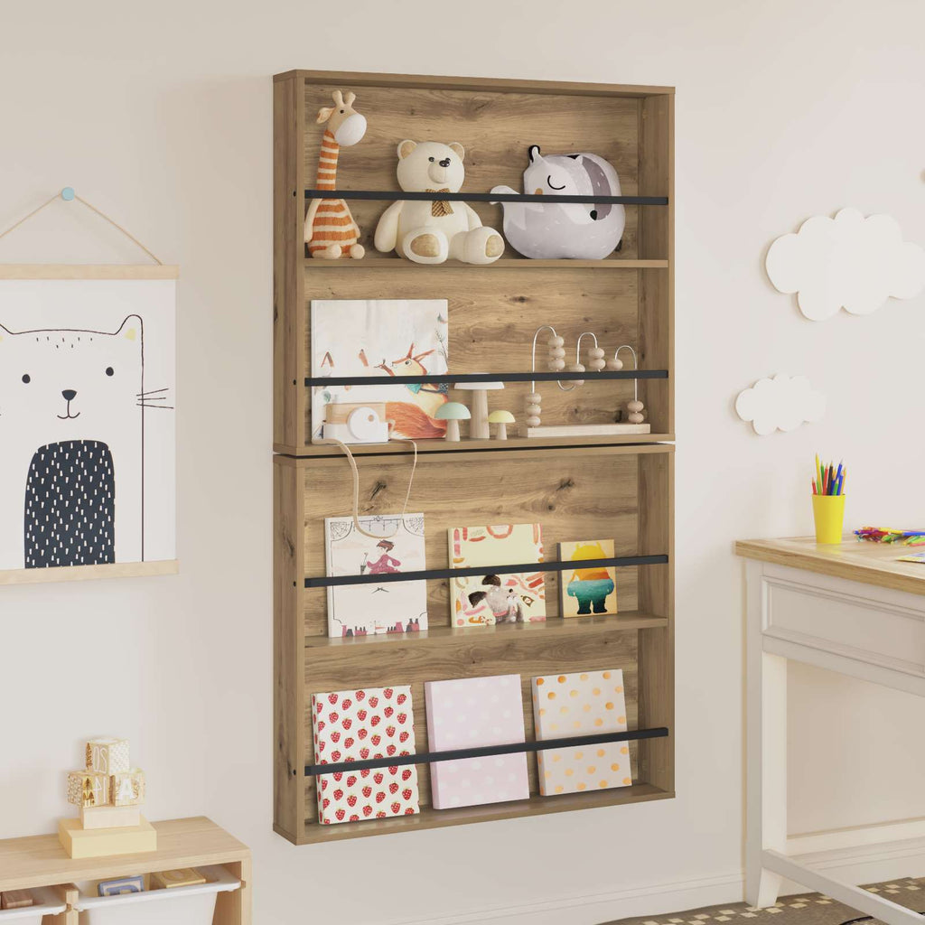 vidaXL Regał na gazety z półką 2 pcs Dąb rzemieślniczy 80 x 12 x 70 cm