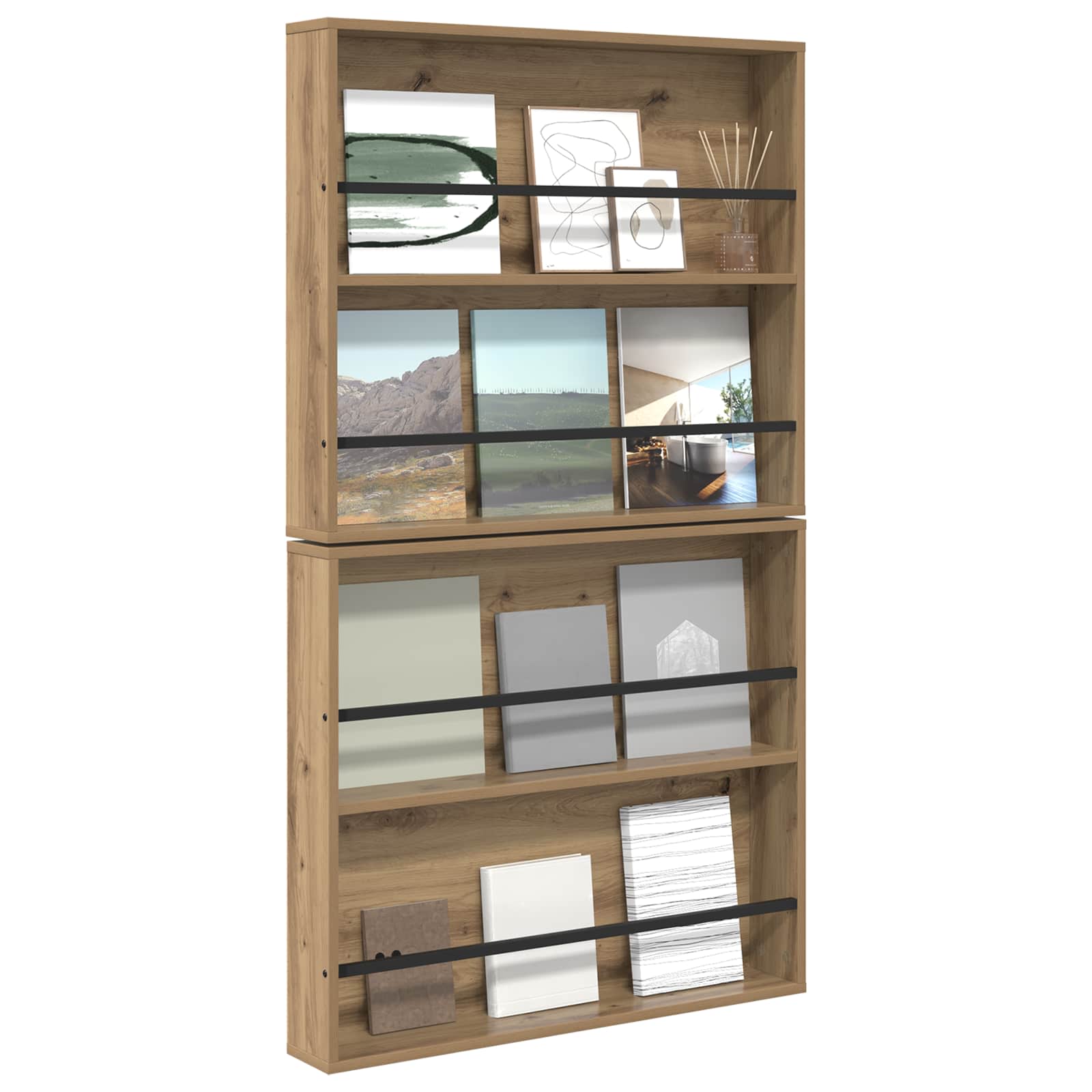 vidaXL Regał na gazety z półką 2 pcs Dąb rzemieślniczy 80 x 12 x 70 cm