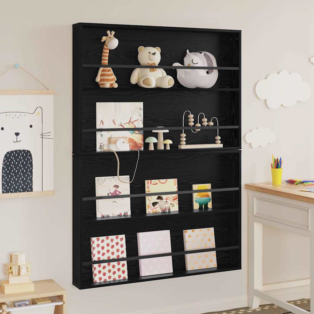vidaXL Regał na gazety z półką 2 pcs Czarny Dąb 100 x 12 x 70 cm