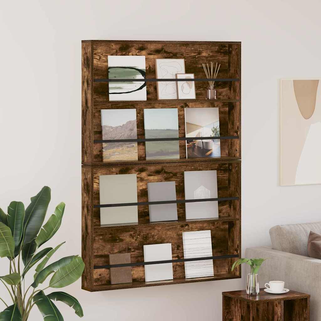 vidaXL Regał na gazety z półką 2 pcs Dąb wędzony 100 x 12 x 70 cm