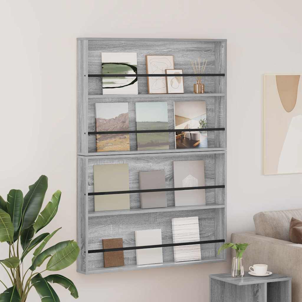 vidaXL Regał na gazety z półką 2 pcs Szary Sonoma 100 x 12 x 70 cm