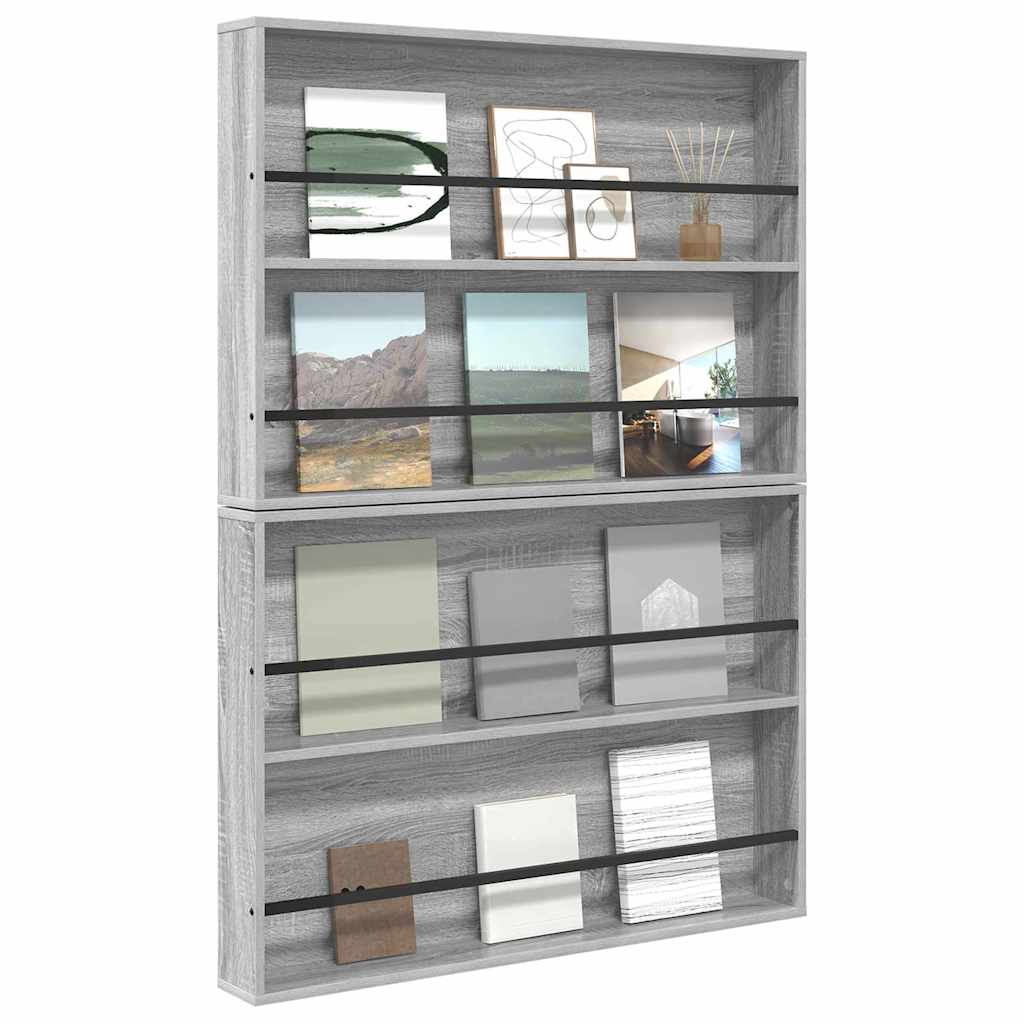 vidaXL Regał na gazety z półką 2 pcs Szary Sonoma 100 x 12 x 70 cm
