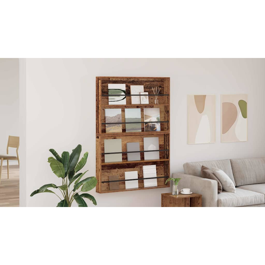 vidaXL Regał na gazety z półką 2 szt. Stare drewno 100 x 12 x 70 cm