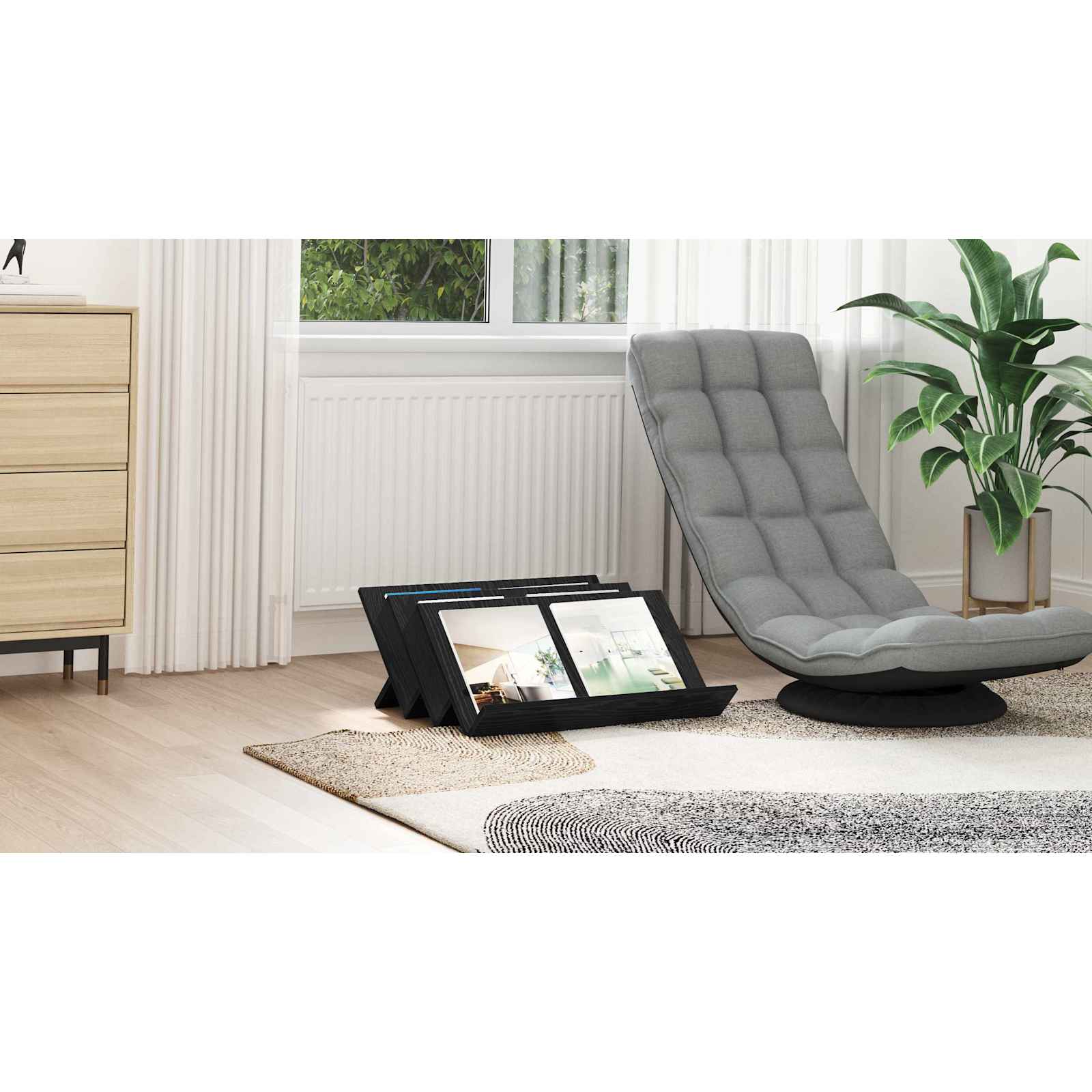 vidaXL Regał na gazety z półką Czarny Dąb 65 x 53 x 28,5 cm