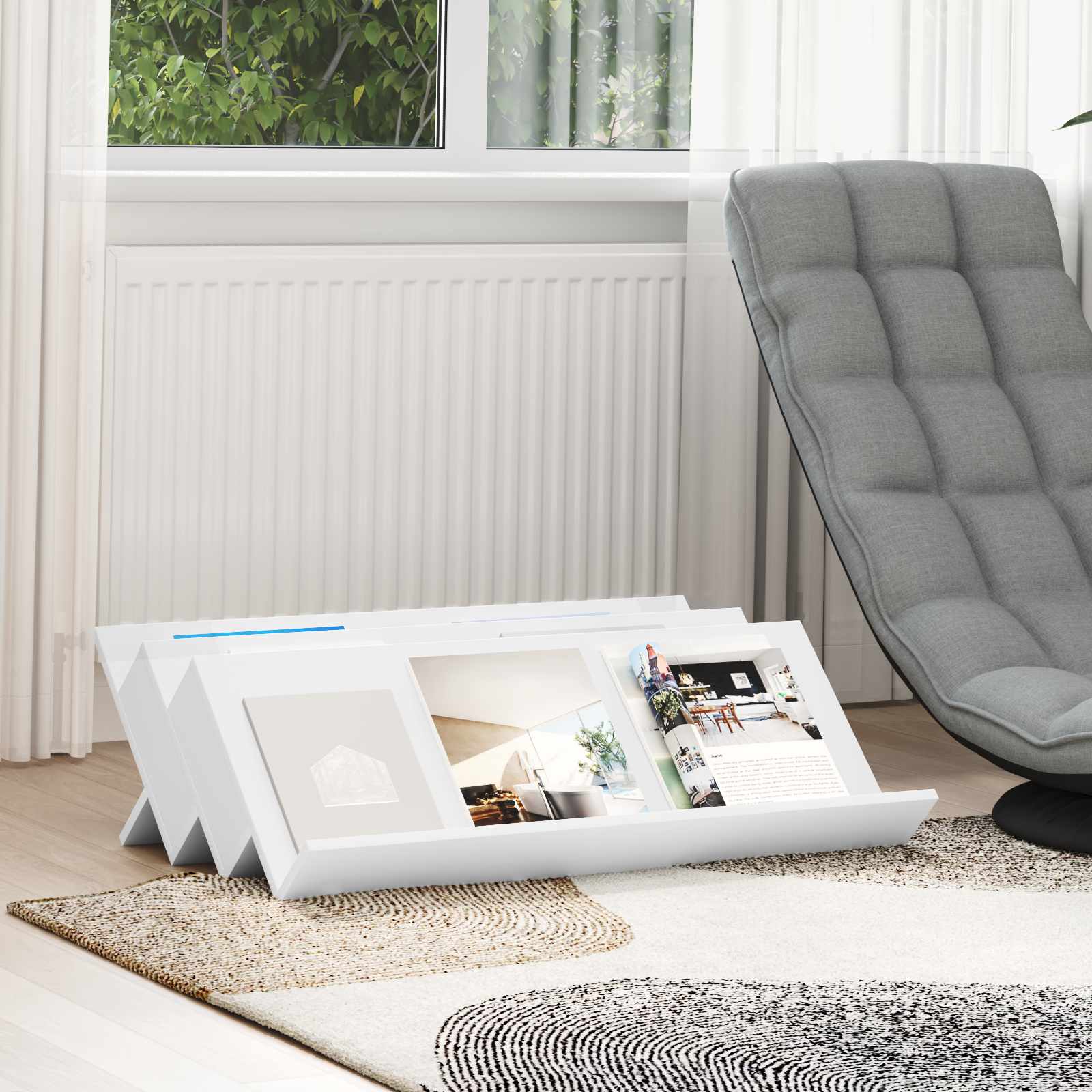 vidaXL Regał na gazety Biały 90 x 53 x 28,5 cm Materiał drewnopochodny