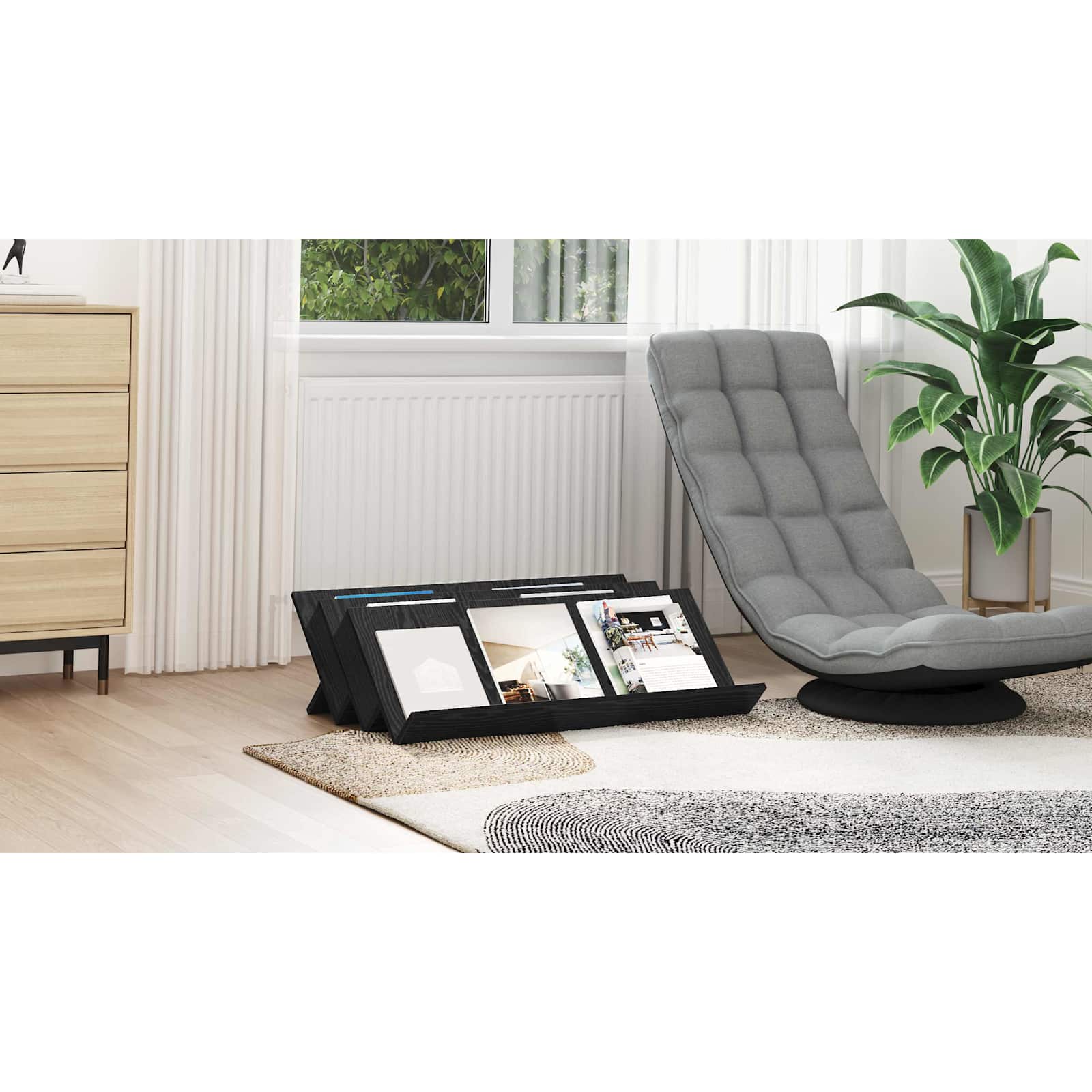 vidaXL Regał na gazety z półką Czarny Dąb 90 x 53 x 28,5 cm